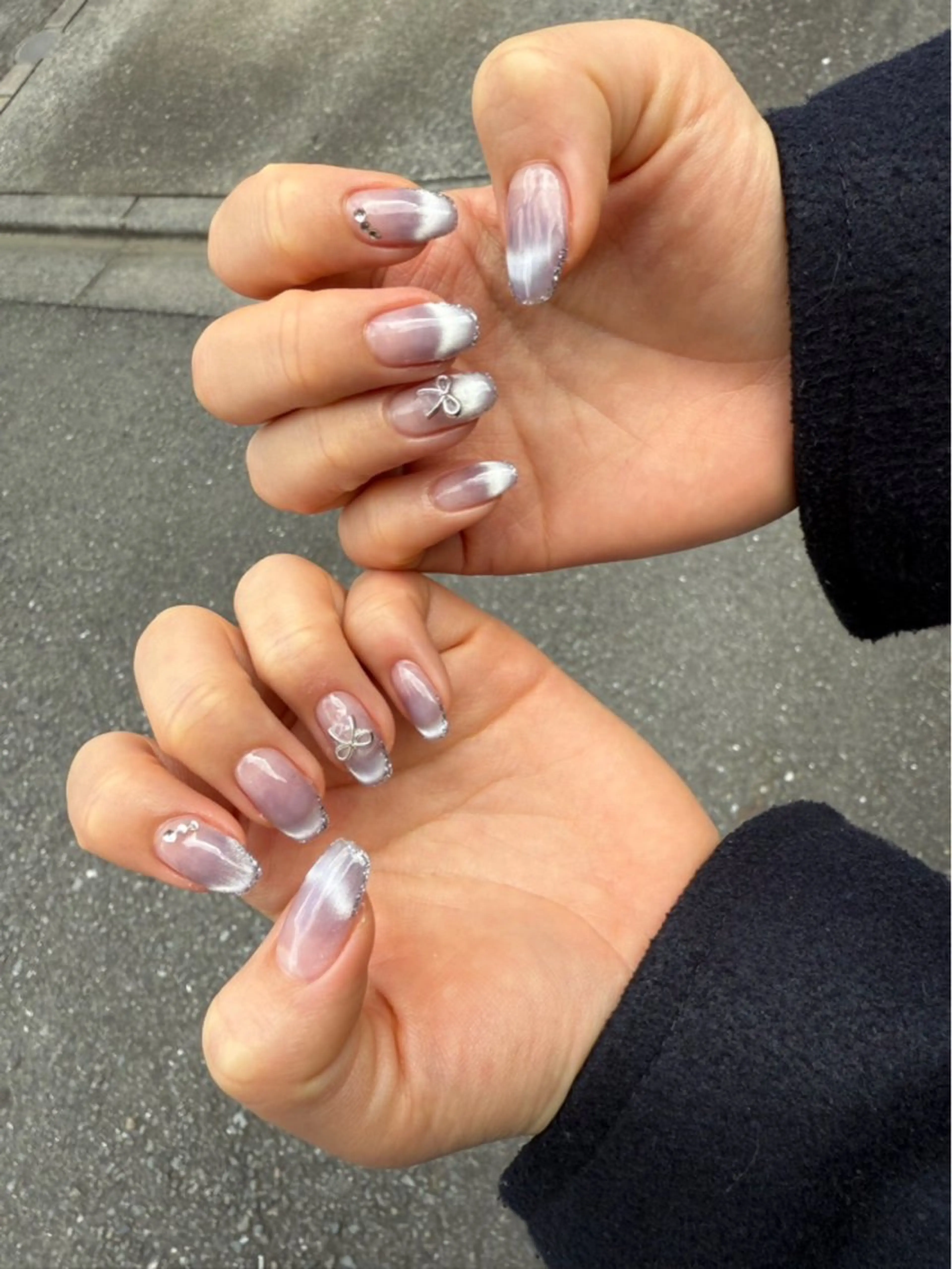 ネイル フレンチネイル マグネットネイル マグネットフレンチ ハンドネイル Nailsalon Blueのネイルデザイン