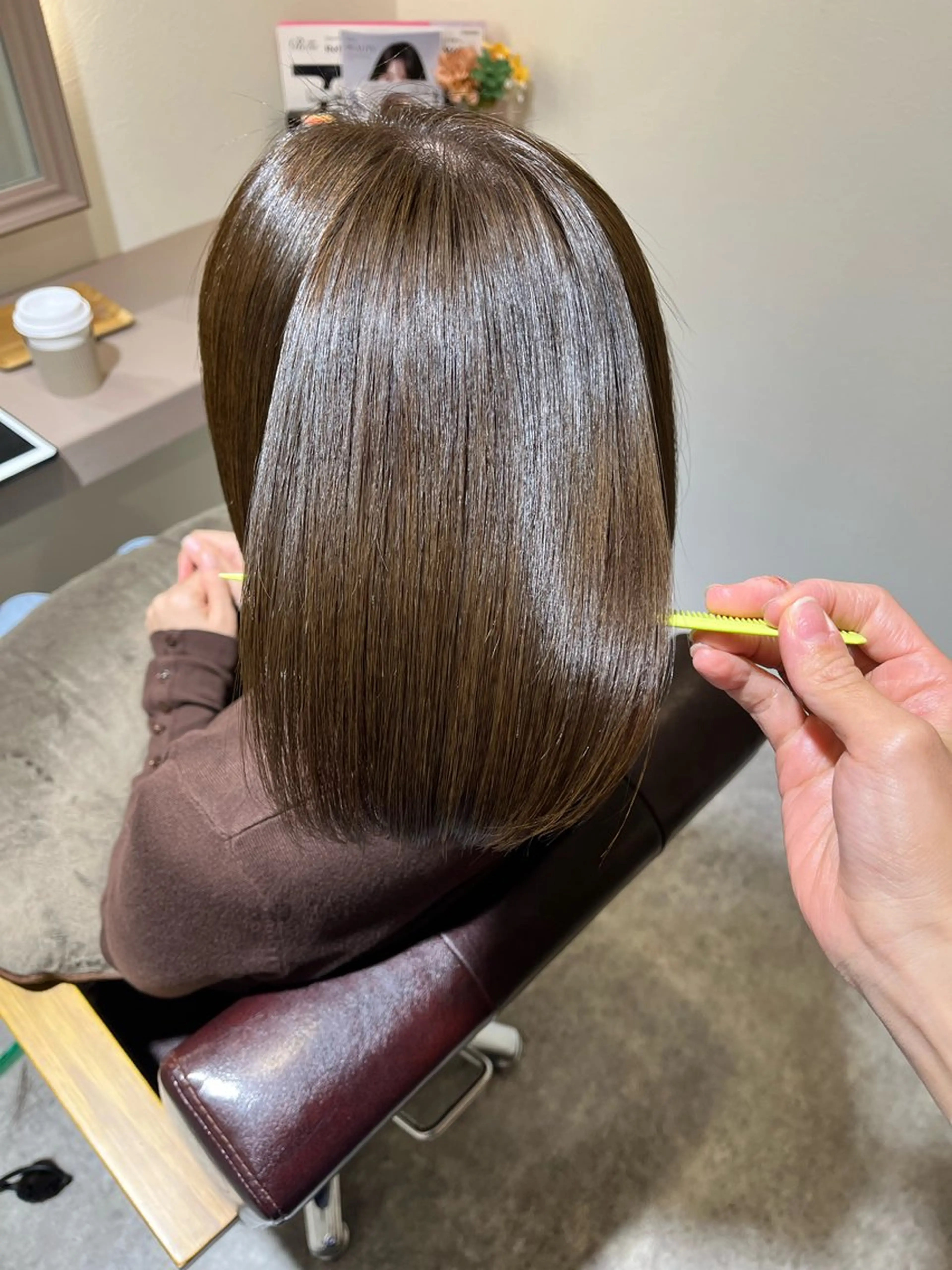 ミディアム 髪質改善 カット ヘアカラー 縮毛矯正 堀越 エリのヘアスタイル