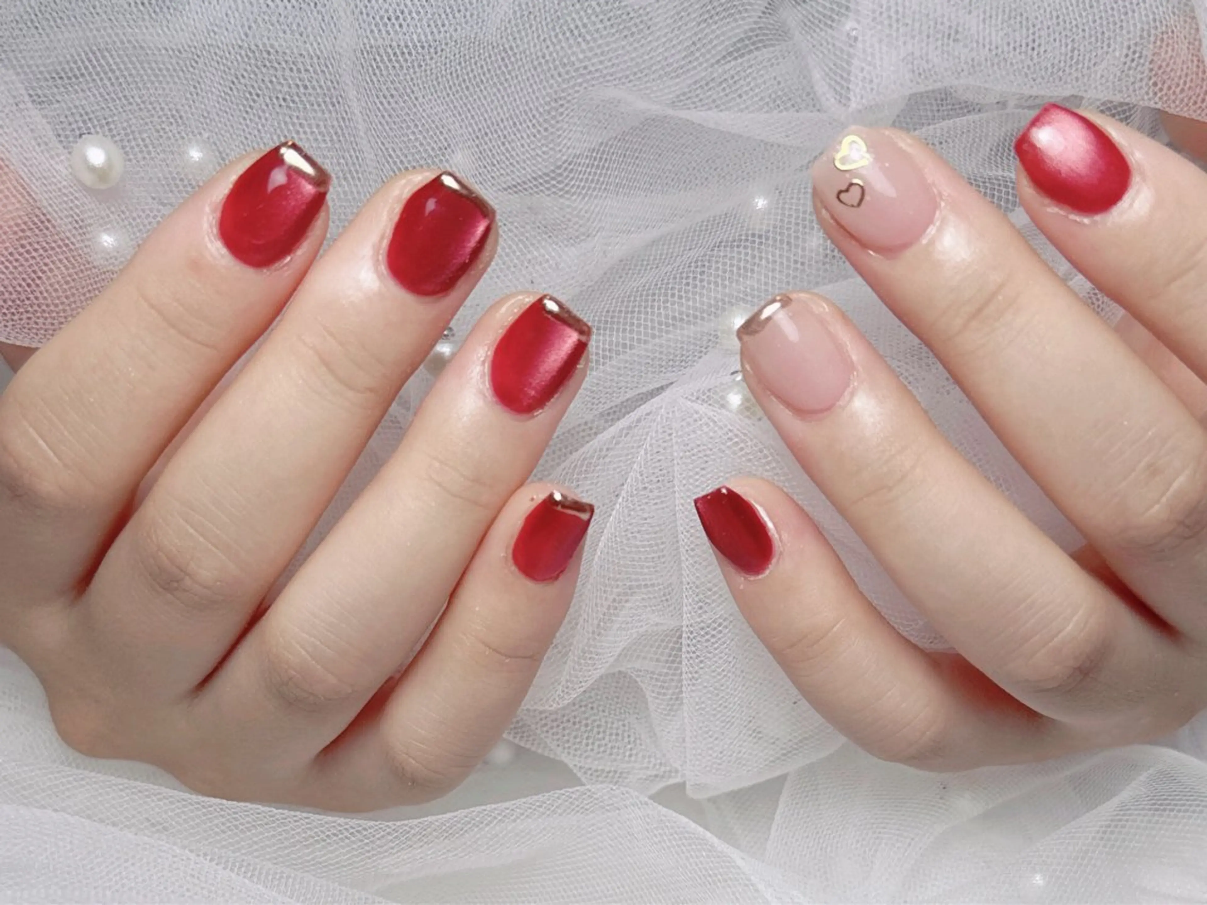 ネイル フレンチネイル ジェルネイル ハート 韓国ネイル マグネットネイル ハンドネイル ネイルサロン lotusのネイルデザイン