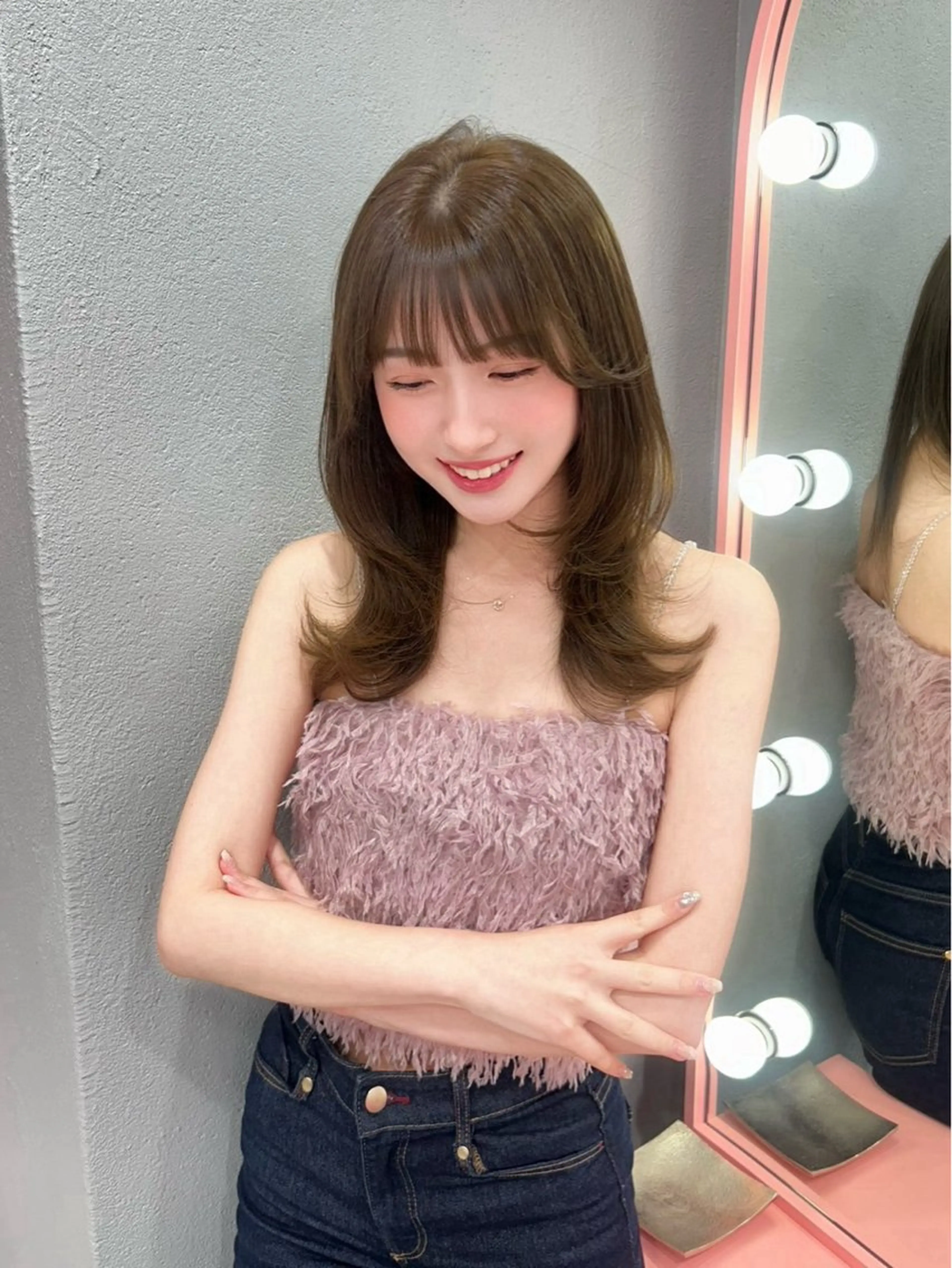 ミディアム 顔周りカット 透明感カラー♡ 原宿美容室￤Rinaのヘアスタイル