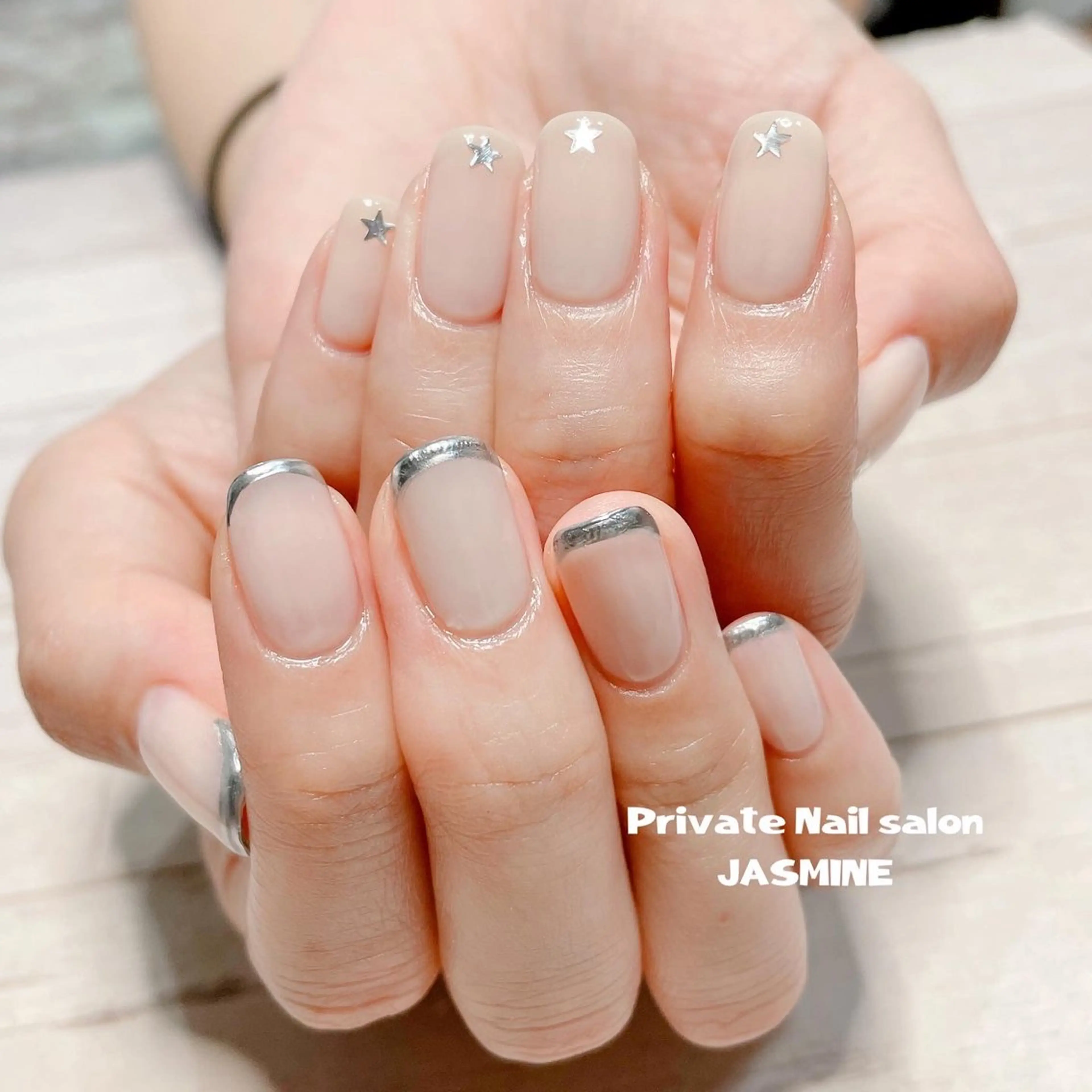 ネイル フレンチネイル シルバー Nail salon JASMINEのネイルデザイン