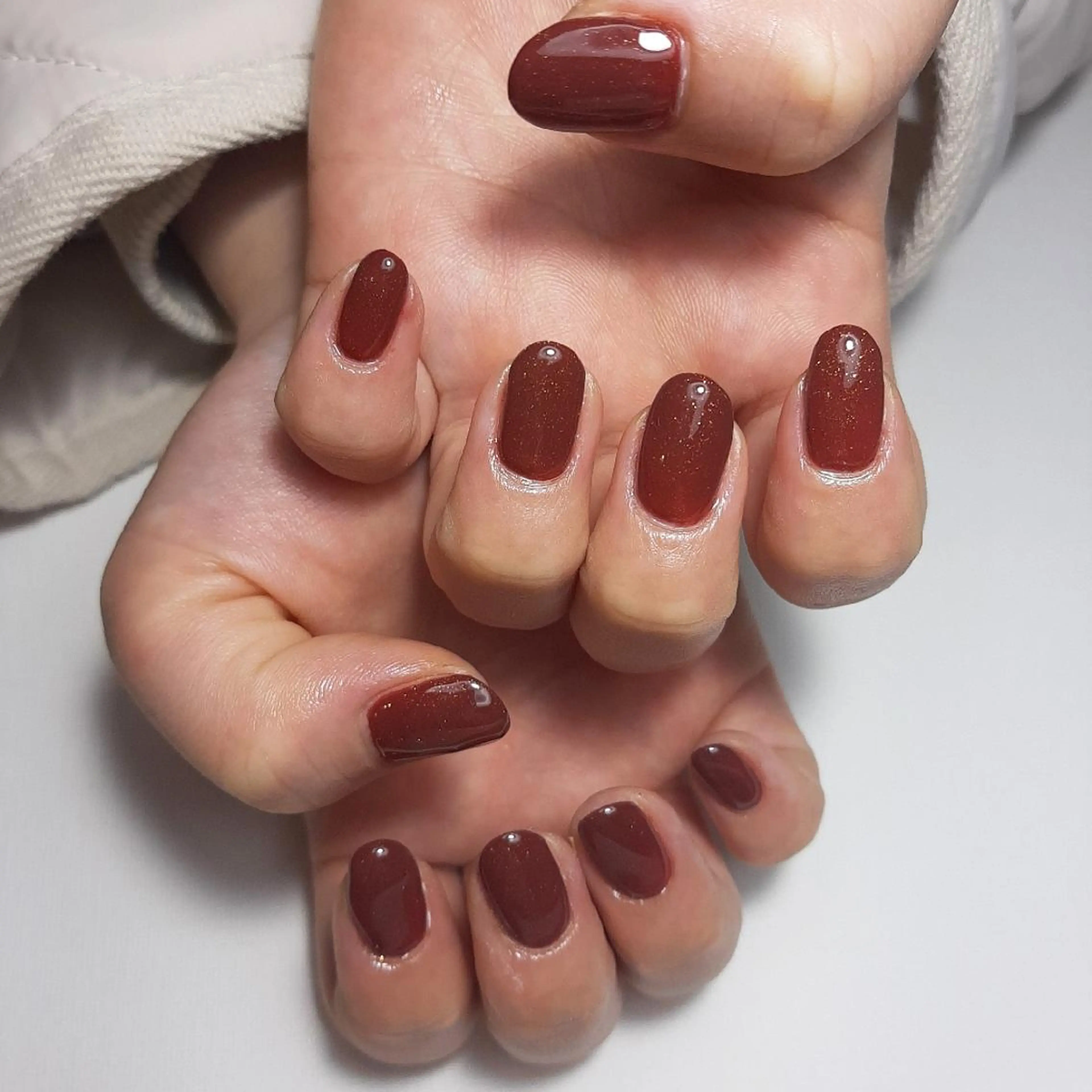 ネイル ブラウン ワンカラーネイル 赤色 バレンタイン owlnail /持込みデザイン専門のネイルデザイン