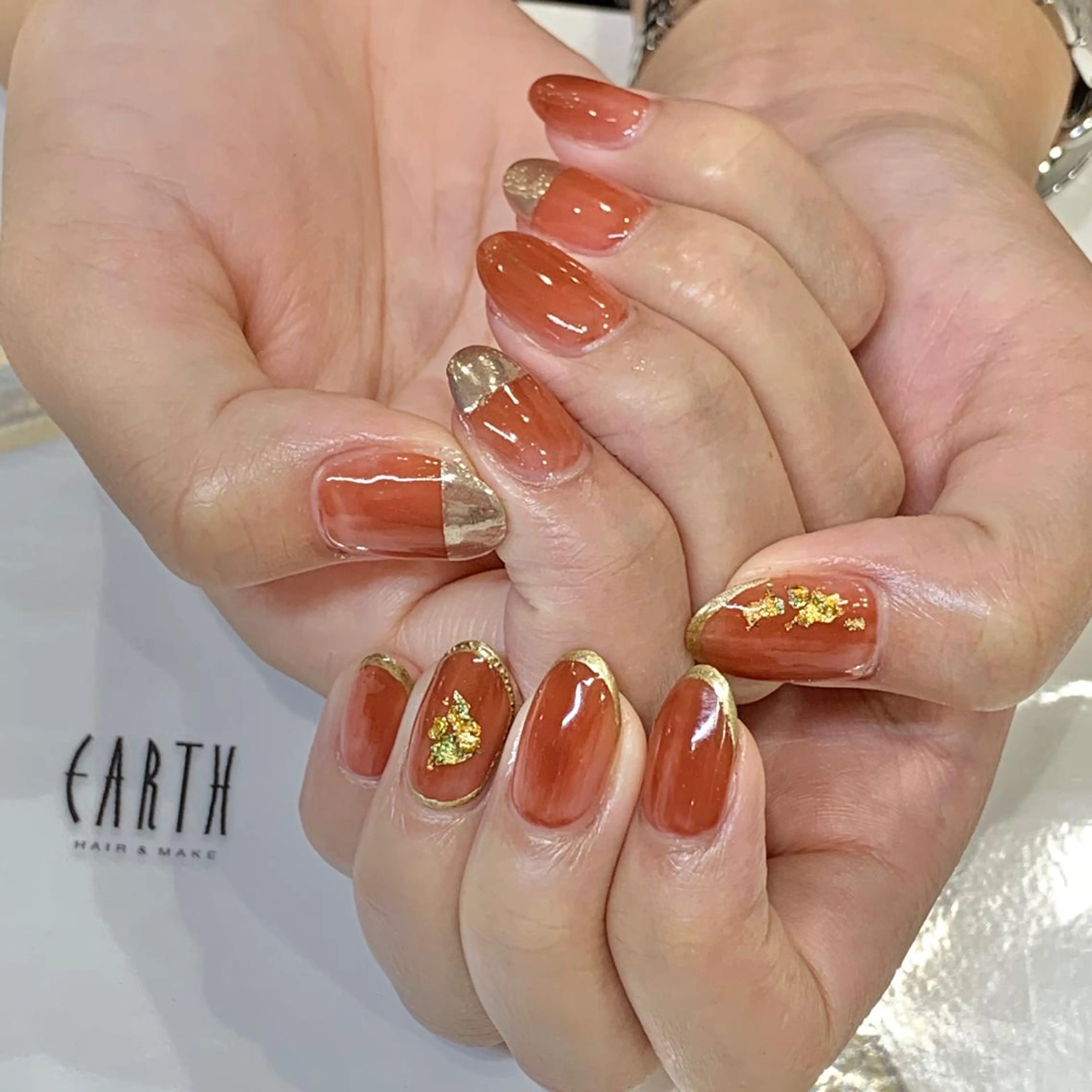 ネイル ブラウン ミラーネイル ハンドネイル 佐藤 まりえのネイルデザイン