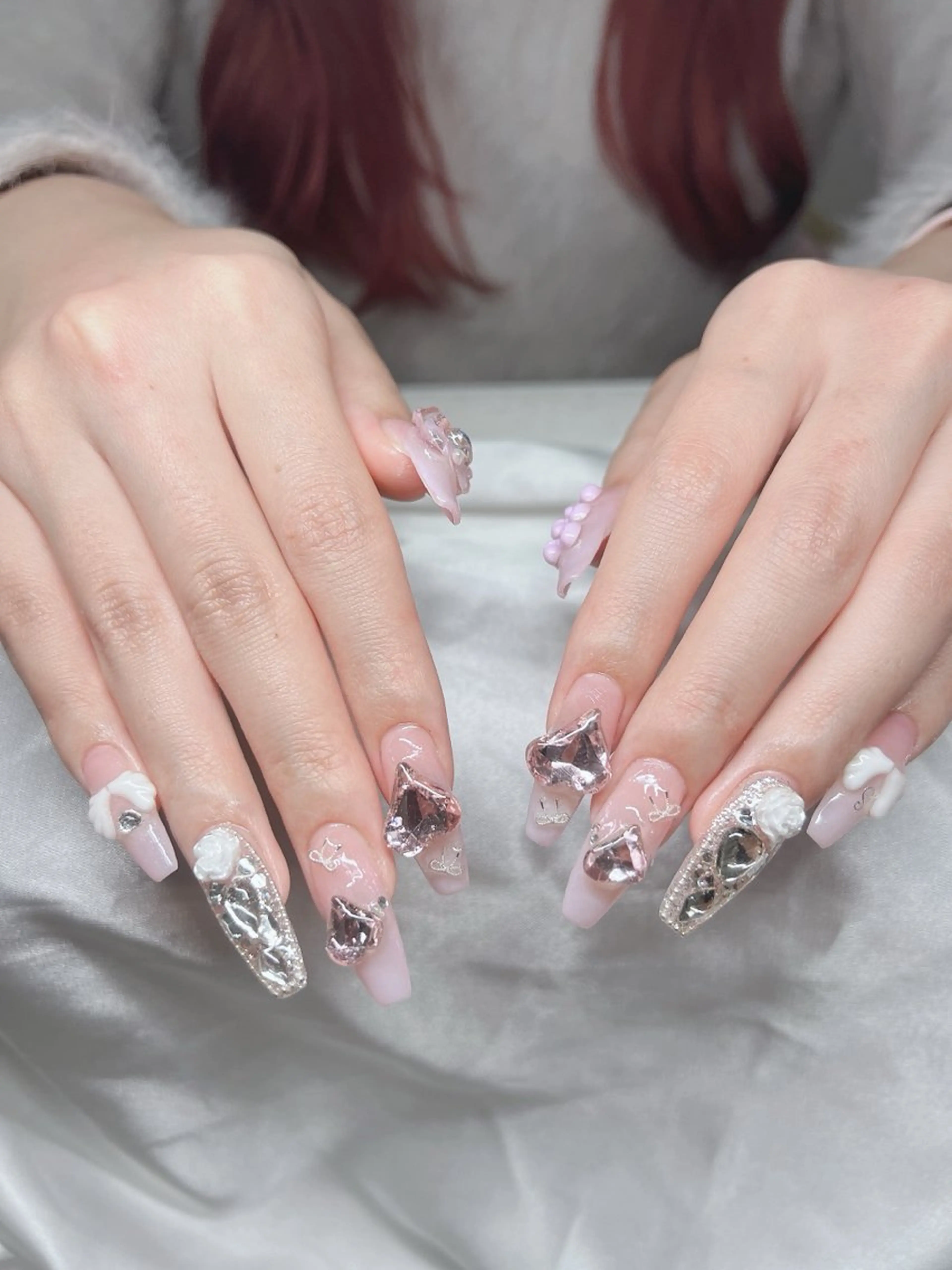 ネイル 長さ出し グラデーション 卒業式 キラキラネイル マグネットネイル ハンドネイル Lee Nails チップ長さだし専門店のネイルデザイン