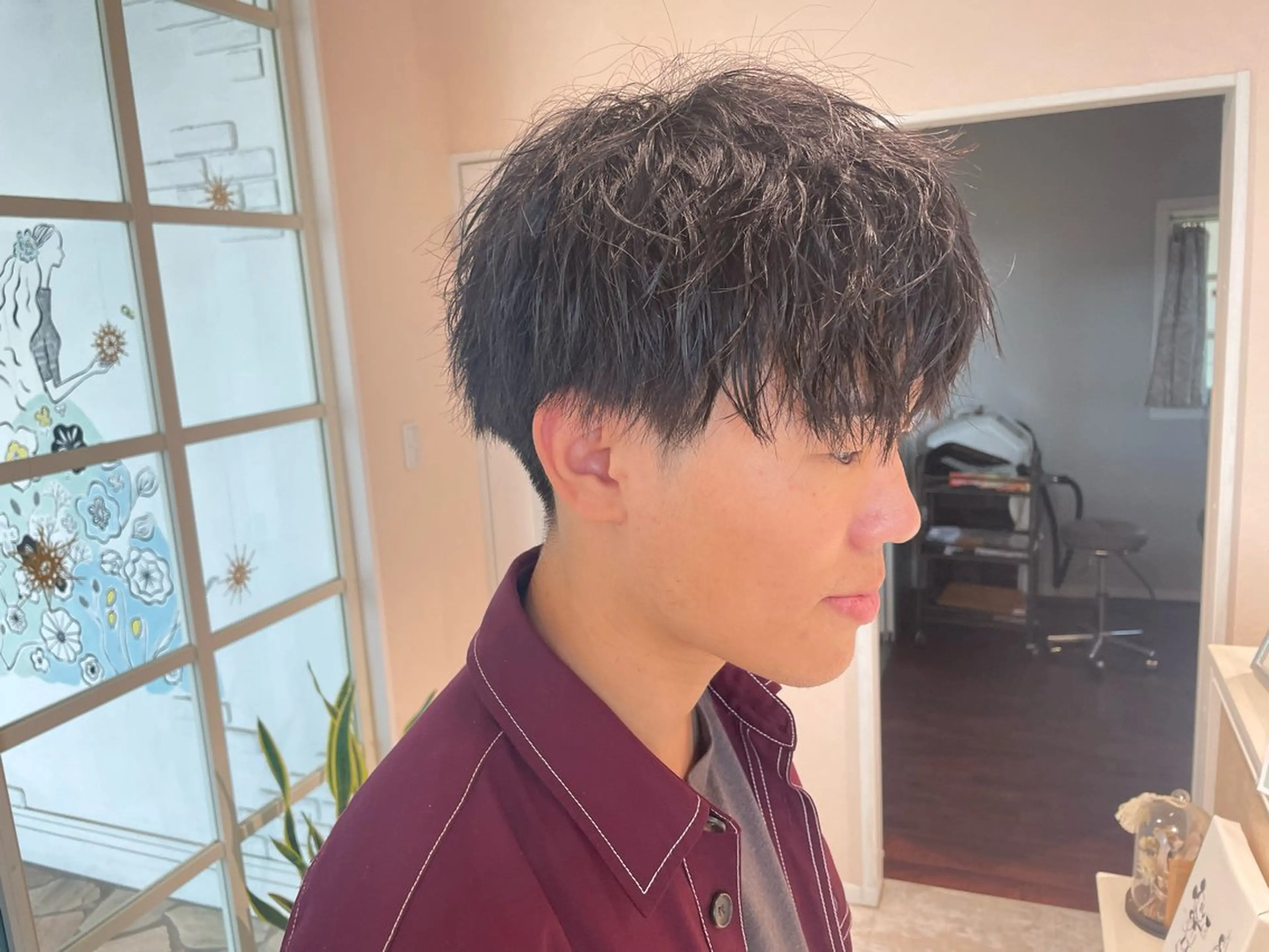 パーマ メンズ 推しｶﾗｰ/韓国/ ﾋﾟﾝｸ/Renonのヘアスタイル