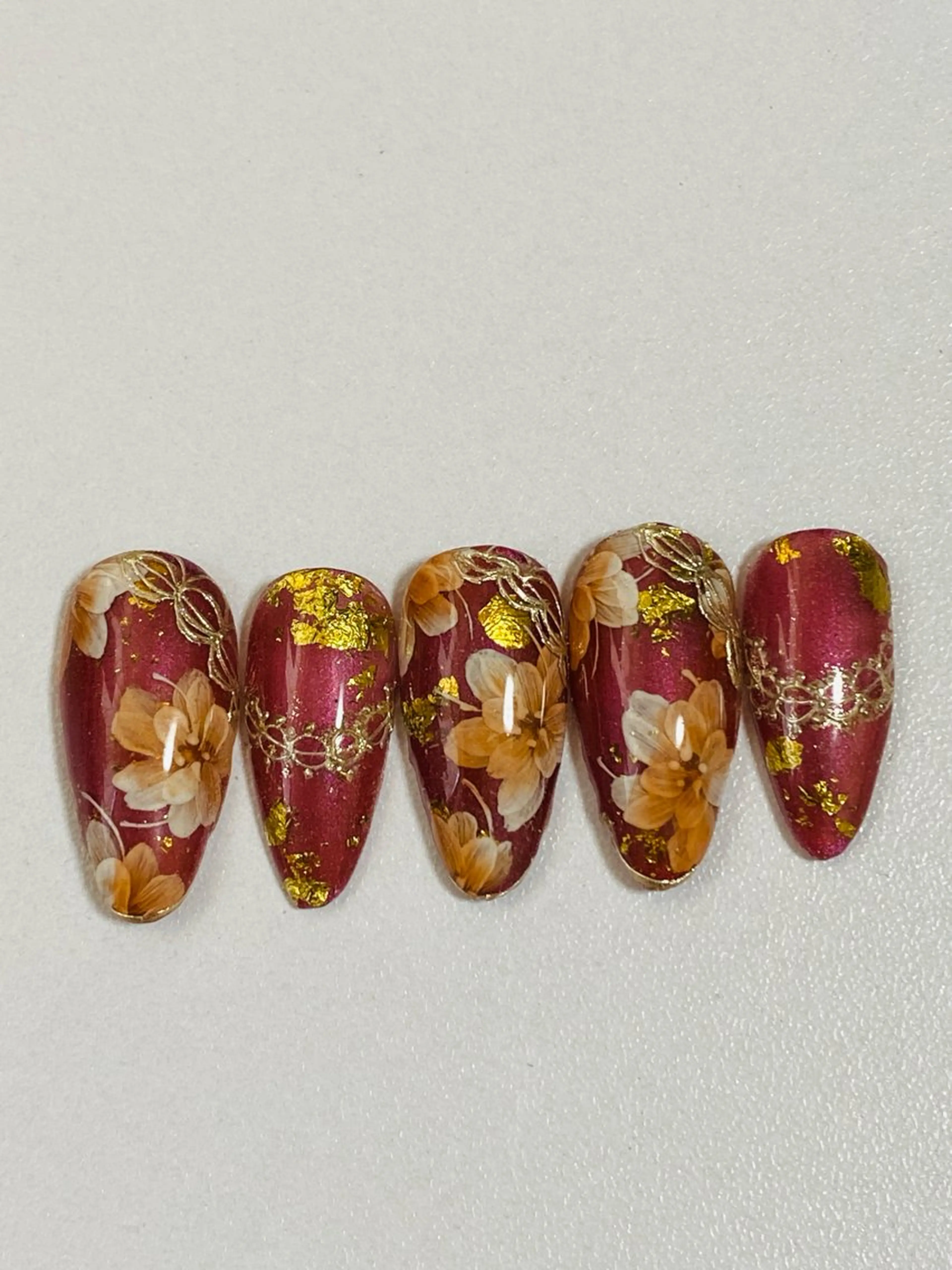 ネイル フラワーネイル レース オレンジ 自宅ネイルサロン ♦️nuance♦️のネイルデザイン