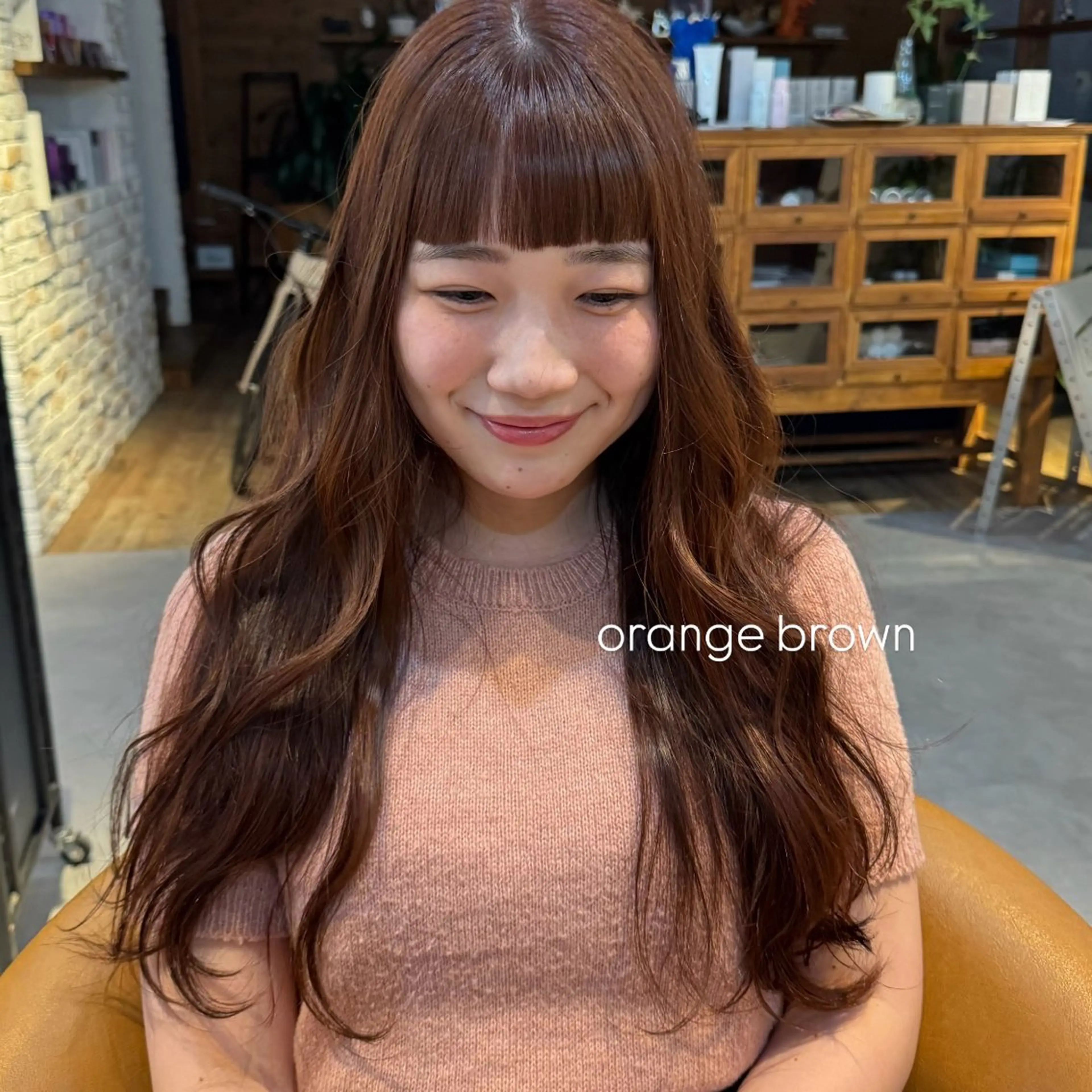 ロング カラー オレンジ ロング オン眉 Revie  hair所属・Hiyori/透明感 /ボブ/矢場町のヘアスタイル