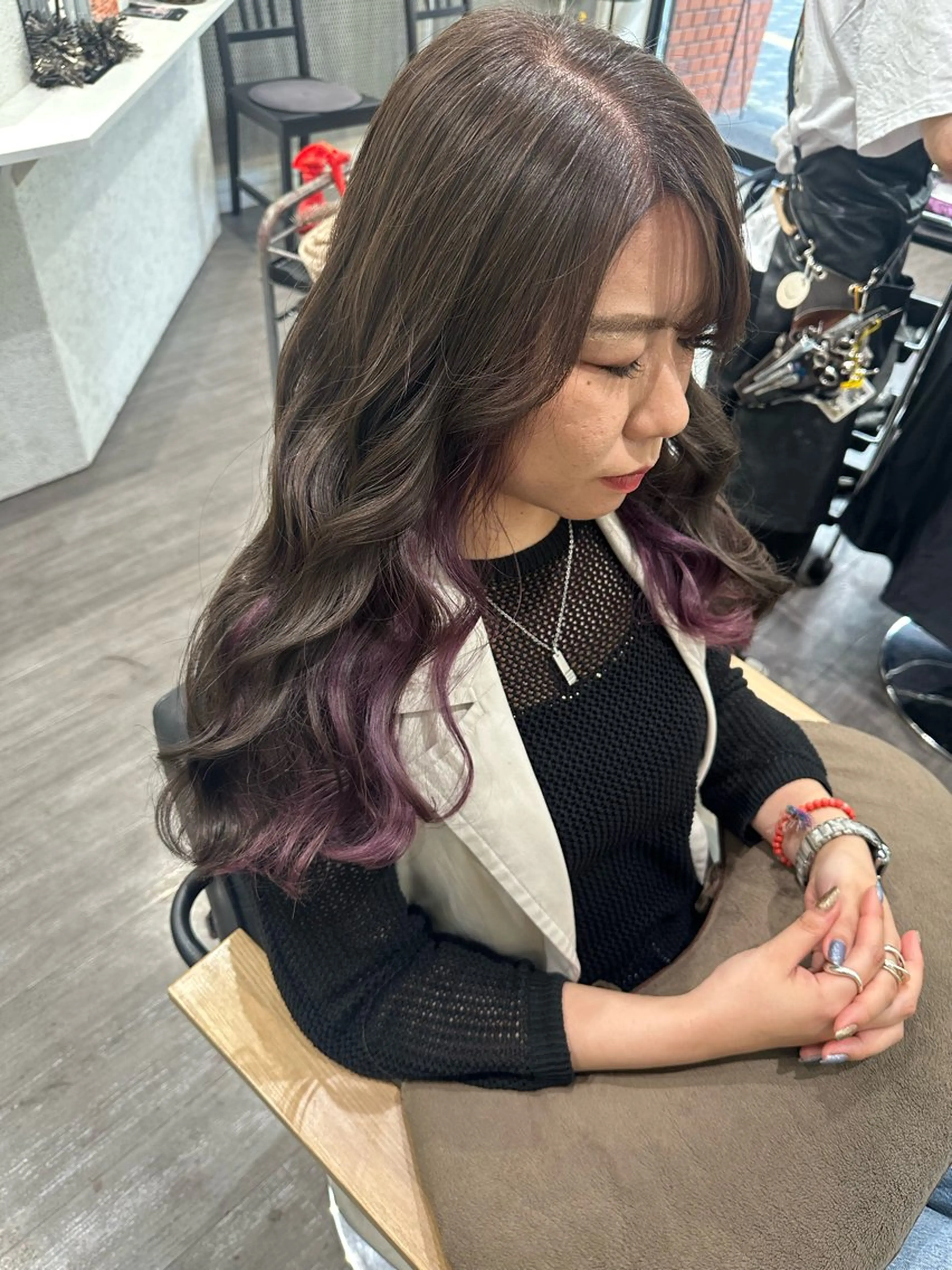 セミロング カラー ラベンダーカラー ピンクカラー ピンクラベンダー 艶髪レイヤー上田 紗也🇰🇷💗のヘアスタイル