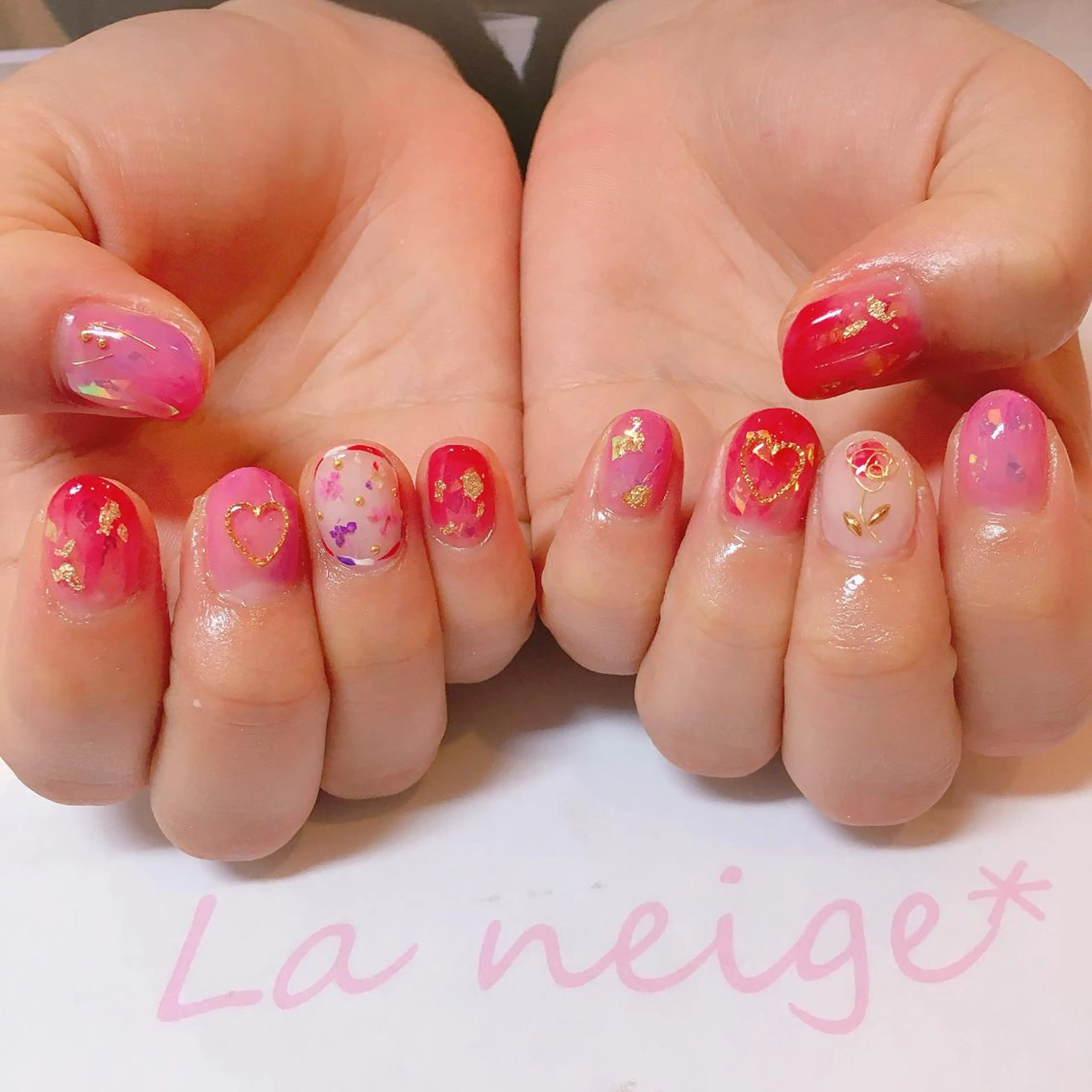 ネイル ハート La neige* yuki 🐩🌙のネイルデザイン