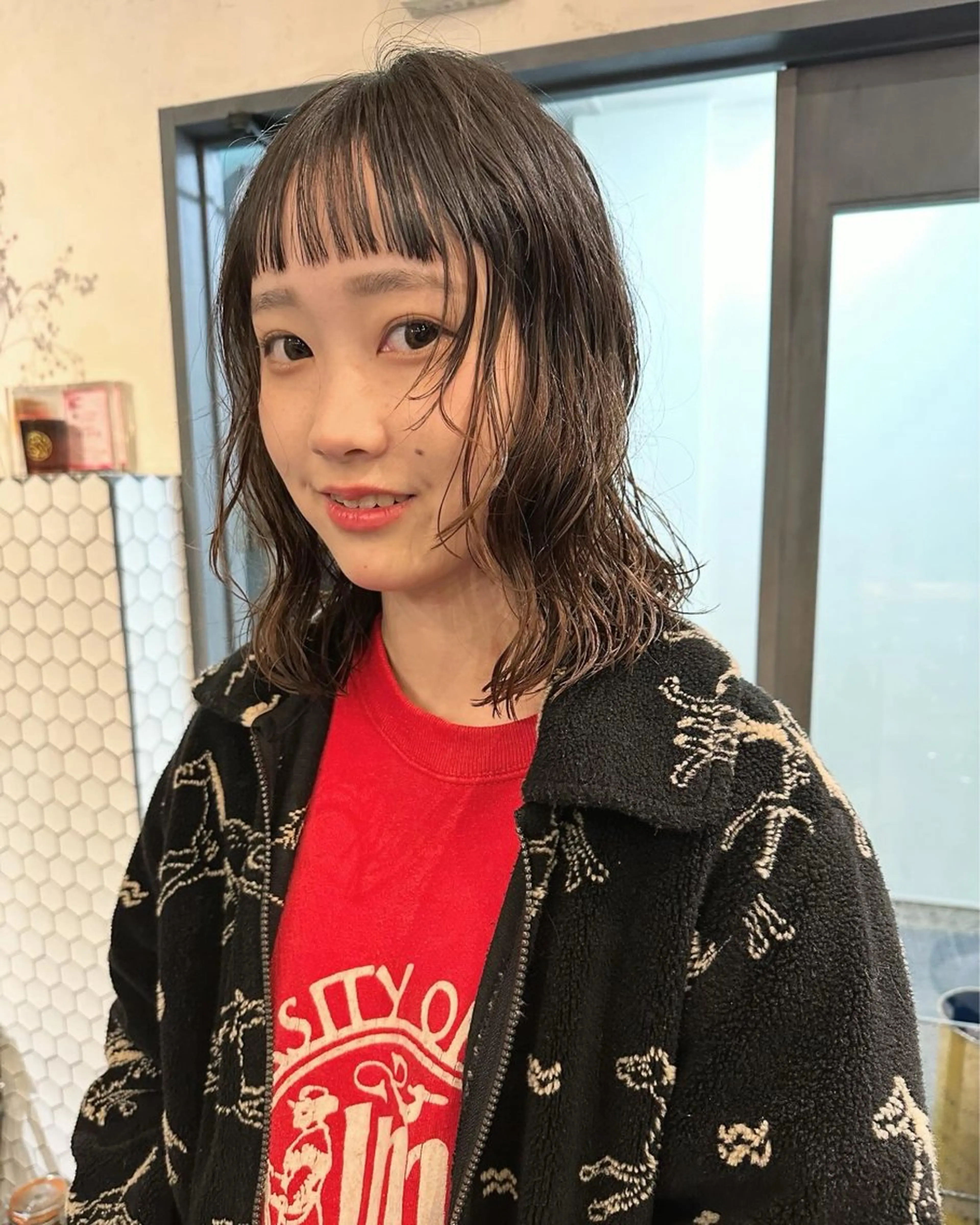 ミディアム ミディアムパーマ 市川 蘭のヘアスタイル