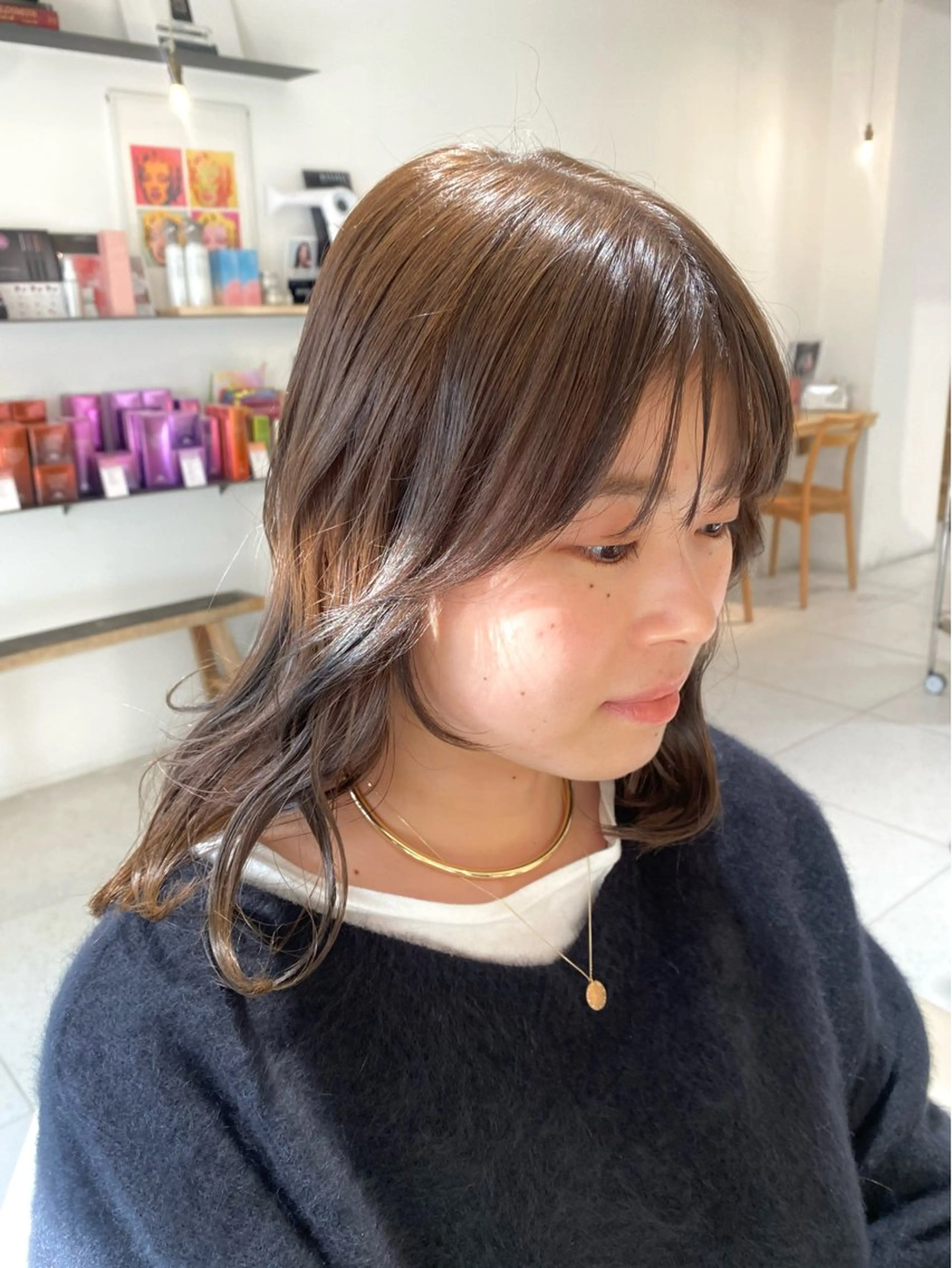 ミディアム カラー 縮毛矯正 安永 涼のヘアスタイル