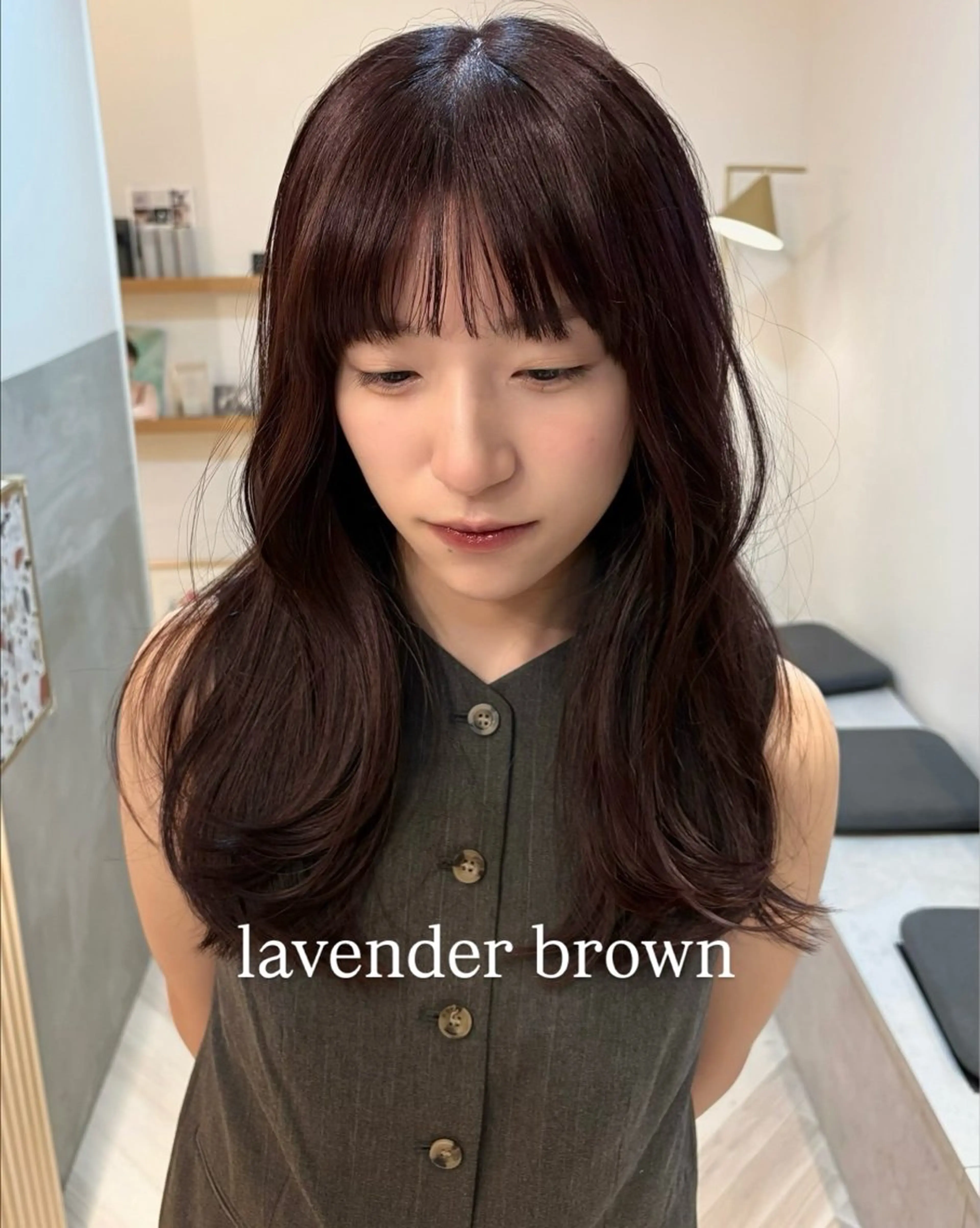 ミディアム ラベンダーブラウン カット ヘアカラー トリートメント 似合わせ/ベージュ /レイヤー/りほ🤍のヘアスタイル