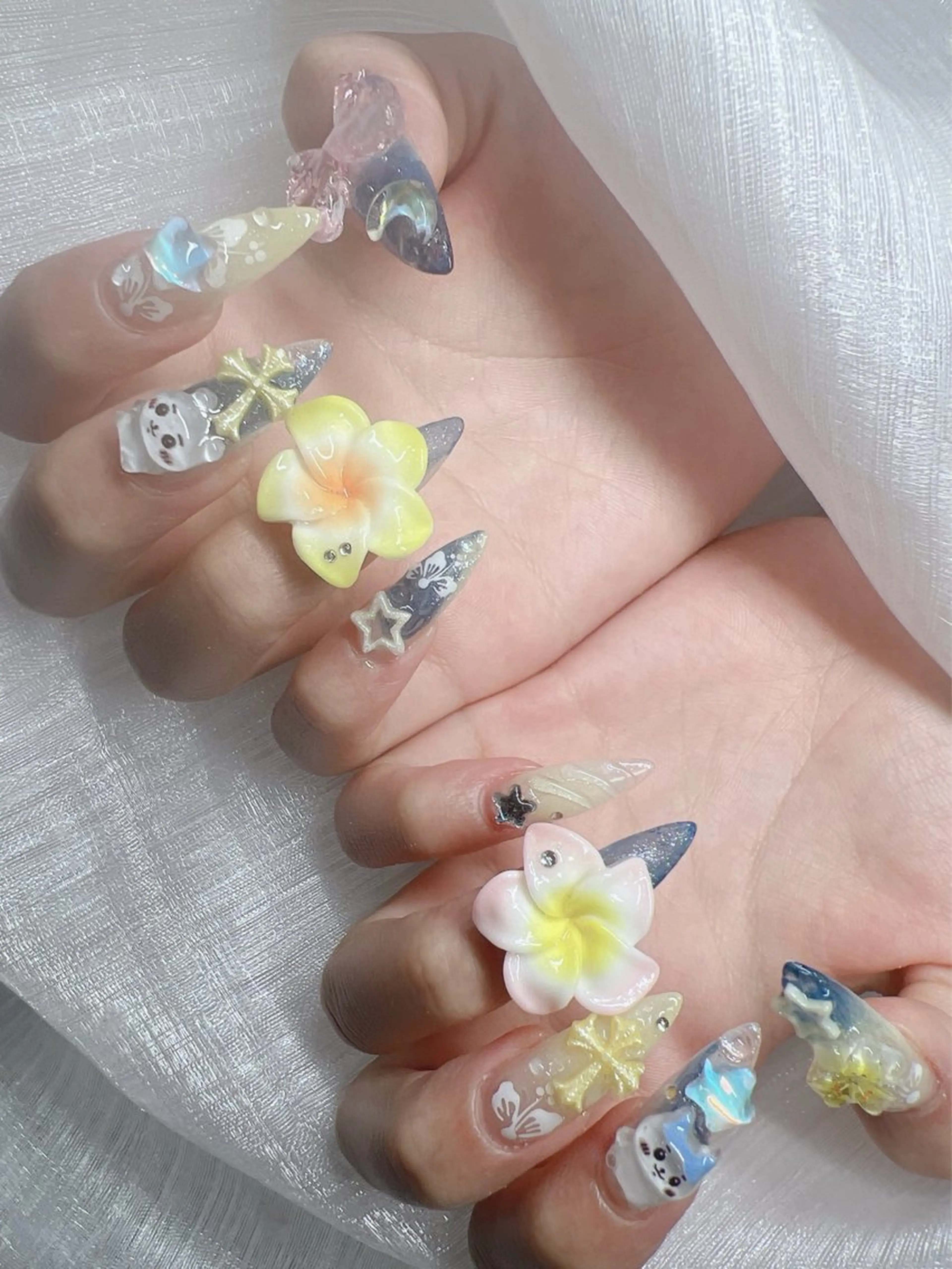 ネイル 長さ出し グラデーション キラキラネイル マグネットネイル ニュアンスネイル Lee Nails チップ長さだし専門店のネイルデザイン