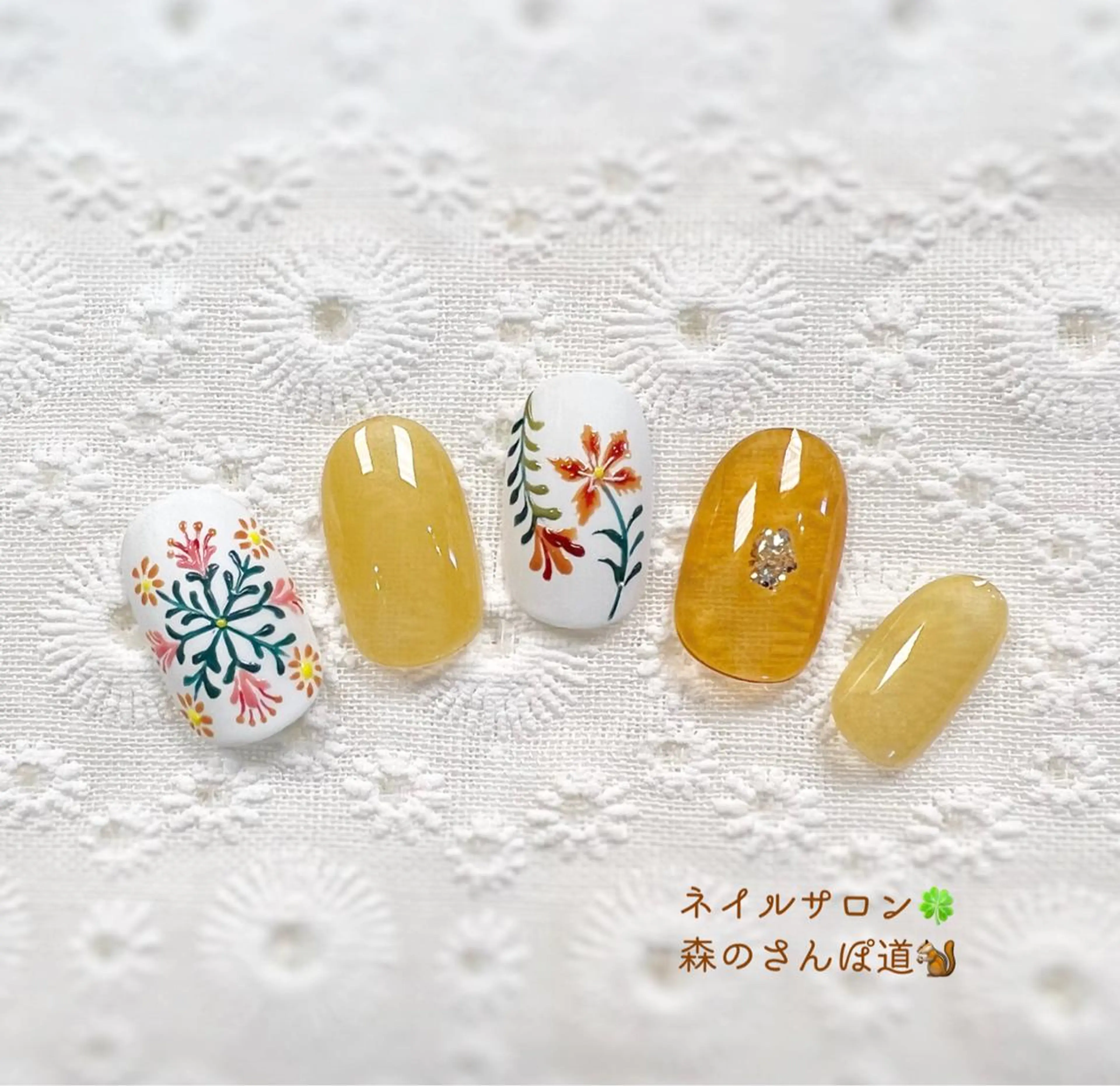 ネイル ショートネイル 森のさんぽ道のネイルデザイン