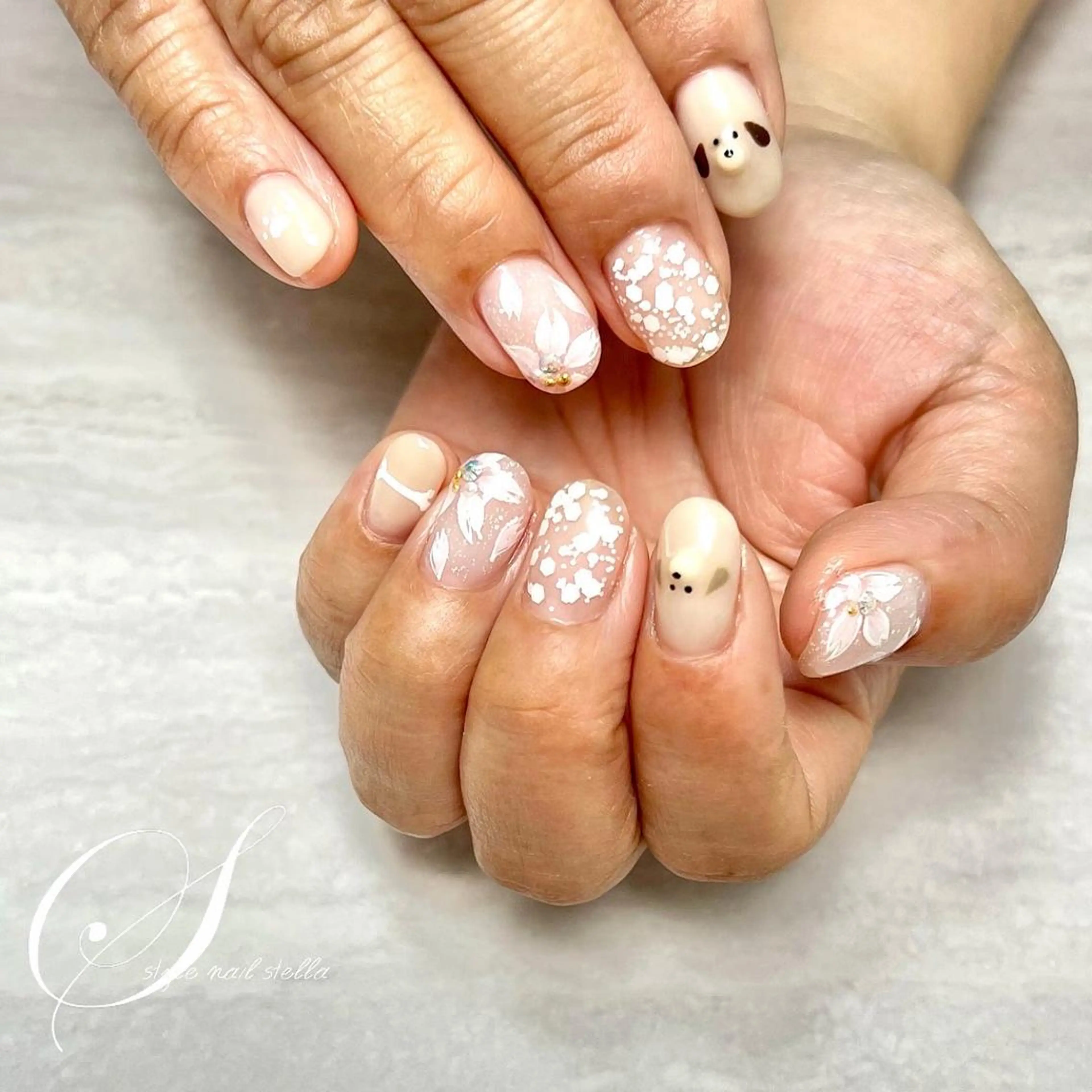 ネイル アートネイル 桜ネイル ジェルネイル 持ち込み 春ネイル ハンドネイル ステラ marikominoのネイルデザイン