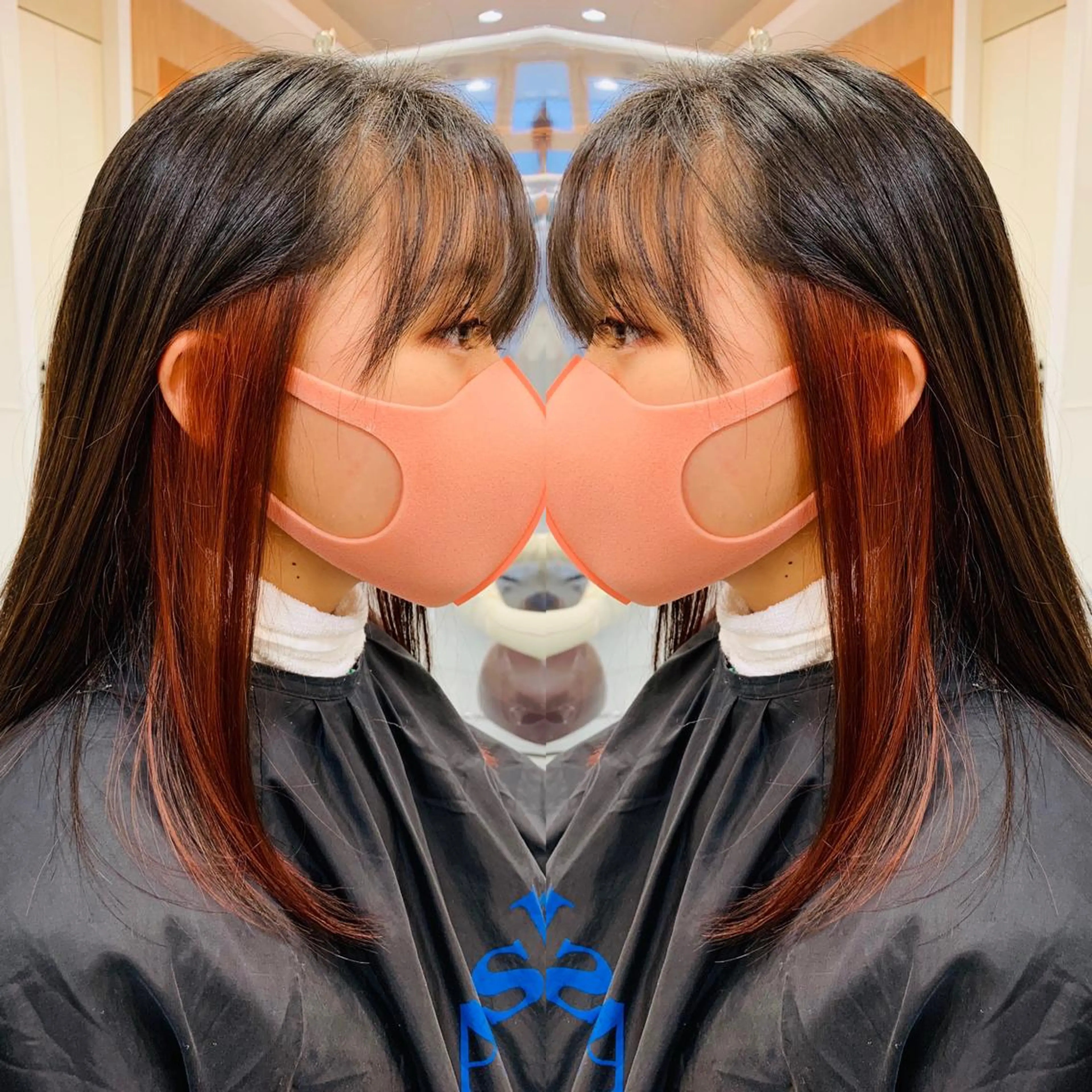 セミロング カラー インナーカラー 学生 ヘアカラー トリートメント 髪質改善/縮毛矯正 /ブリーチ矯正/岡部のヘアスタイル