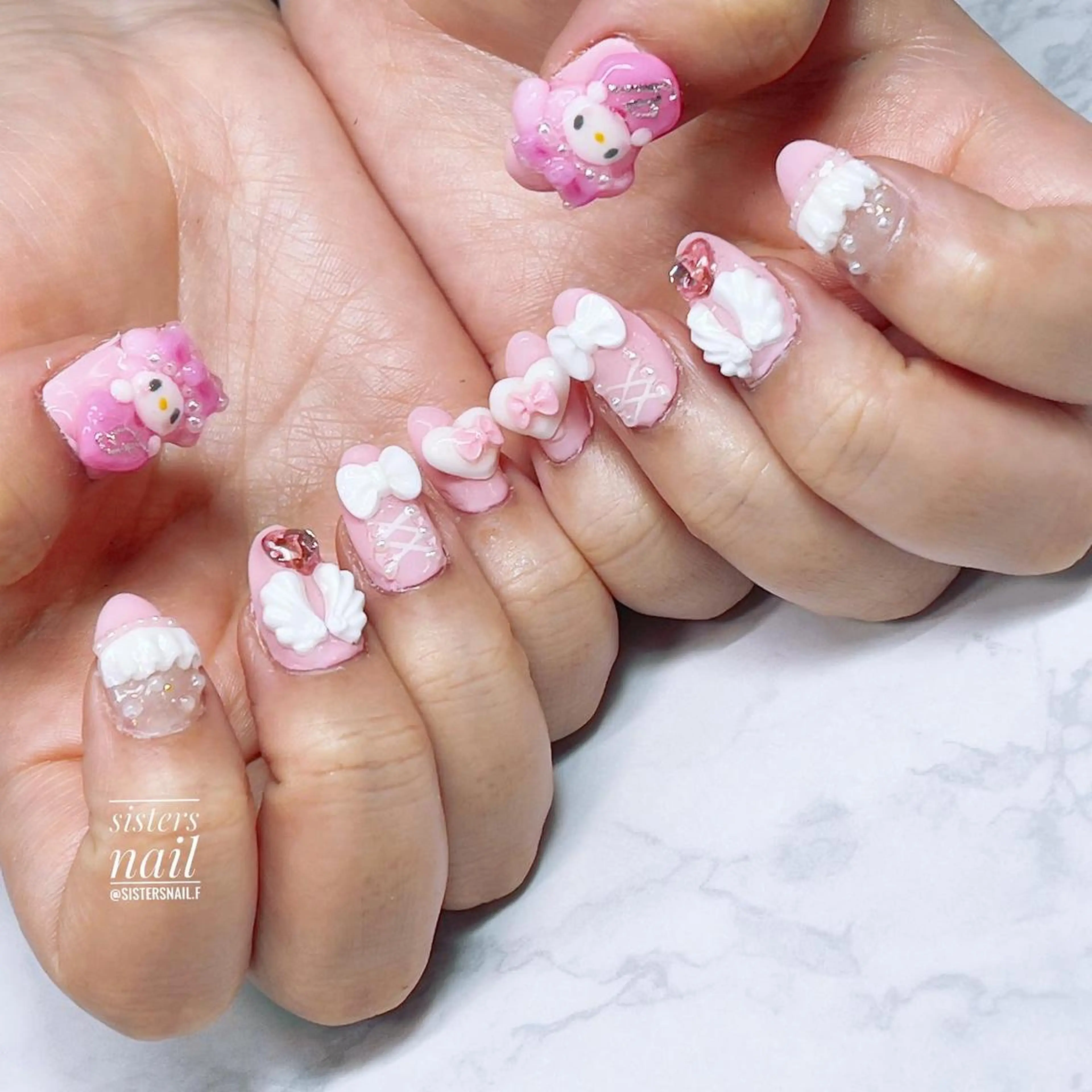 ネイル アートネイル ハート パステルネイル リボン 春ネイル sisters nail.fのネイルデザイン