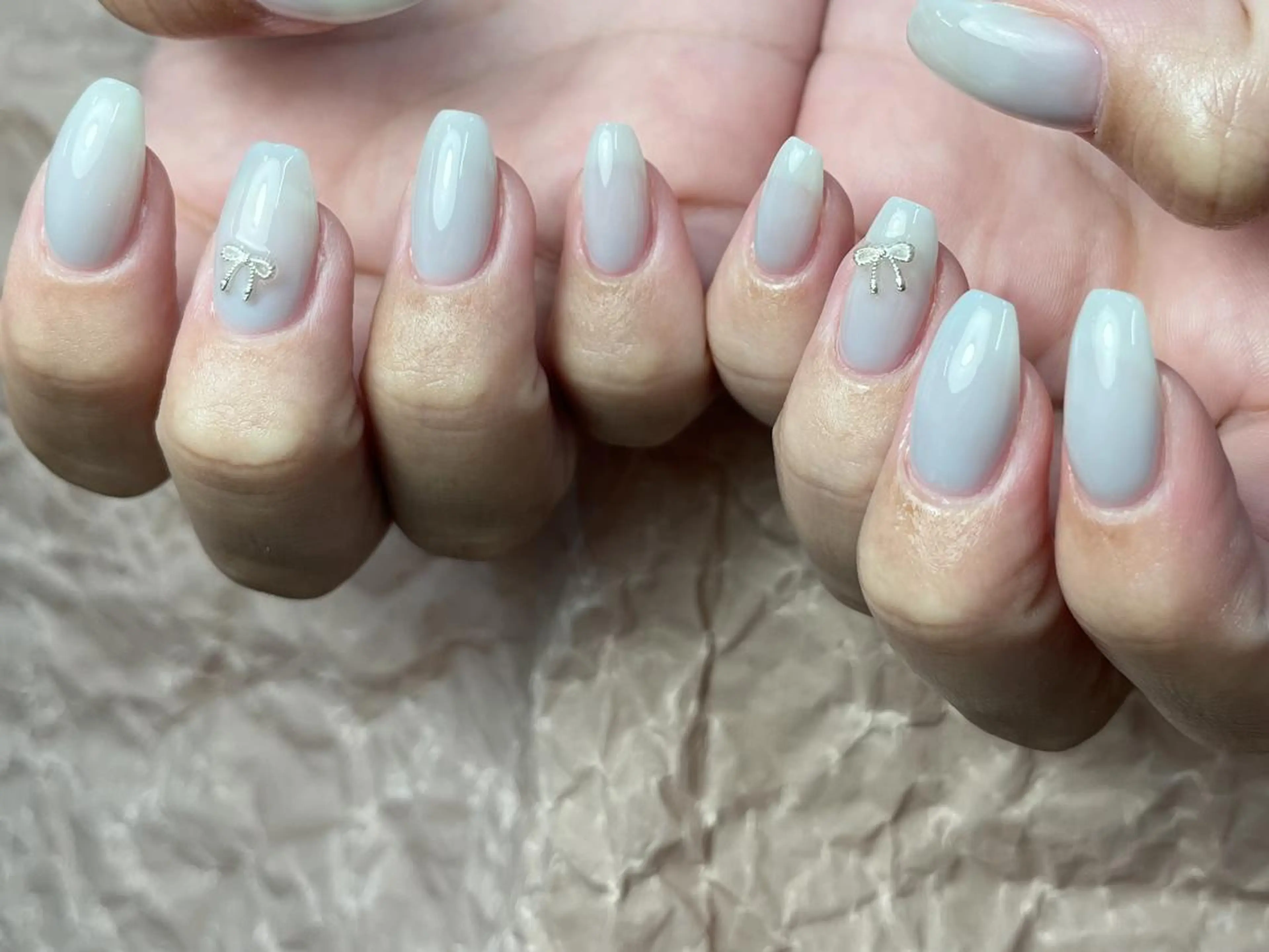 ネイル グリーン リボン シンプルネイル ハンドネイル ToliyDeliy Nail Salonのネイルデザイン