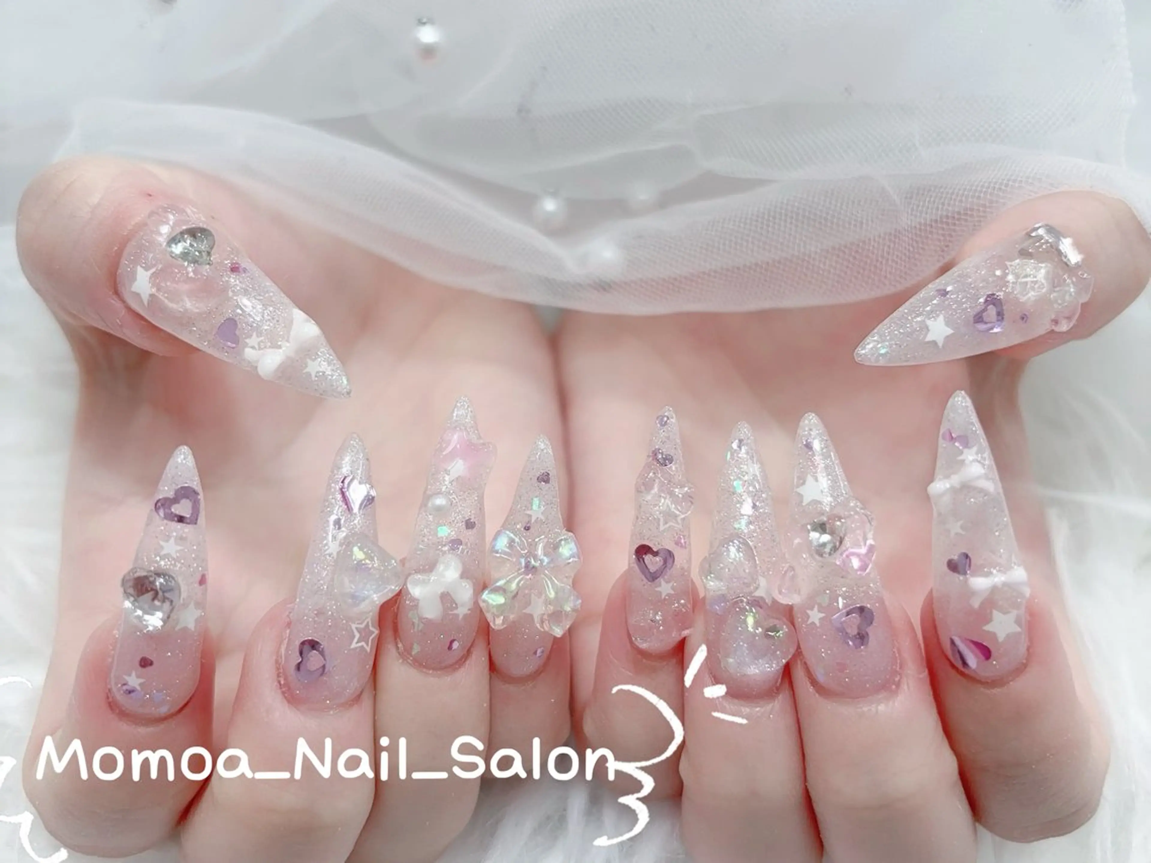 ネイル 成人式 ロングネイル マグネットネイル 大理石ネイル(マーブル) 持ち込み ハンドネイル MoMoA Nail ネイル長さ出し専門店のネイルデザイン