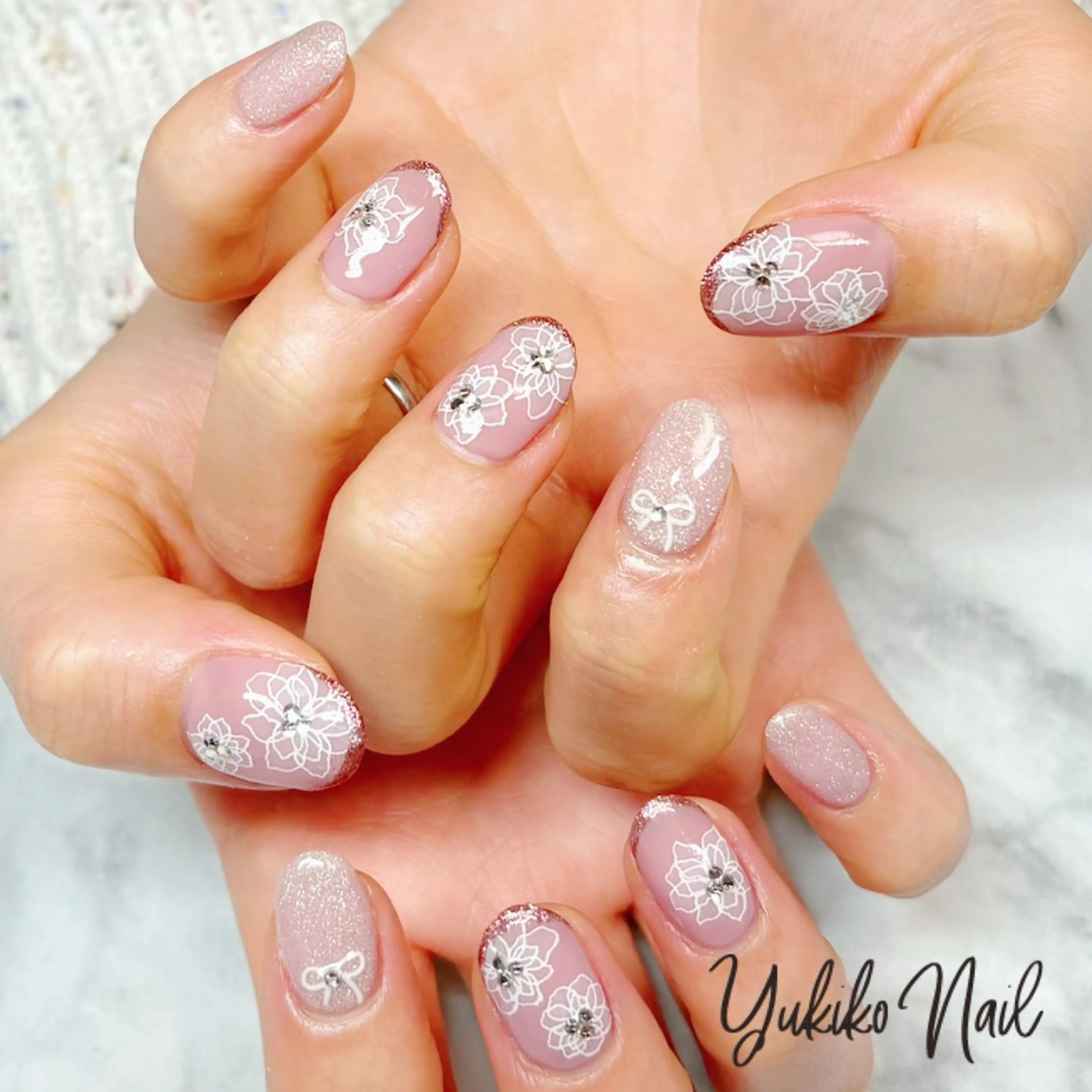 ネイル フラワーネイル ピンク 春ネイル ハンドネイル ユキコ ネイルのネイルデザイン