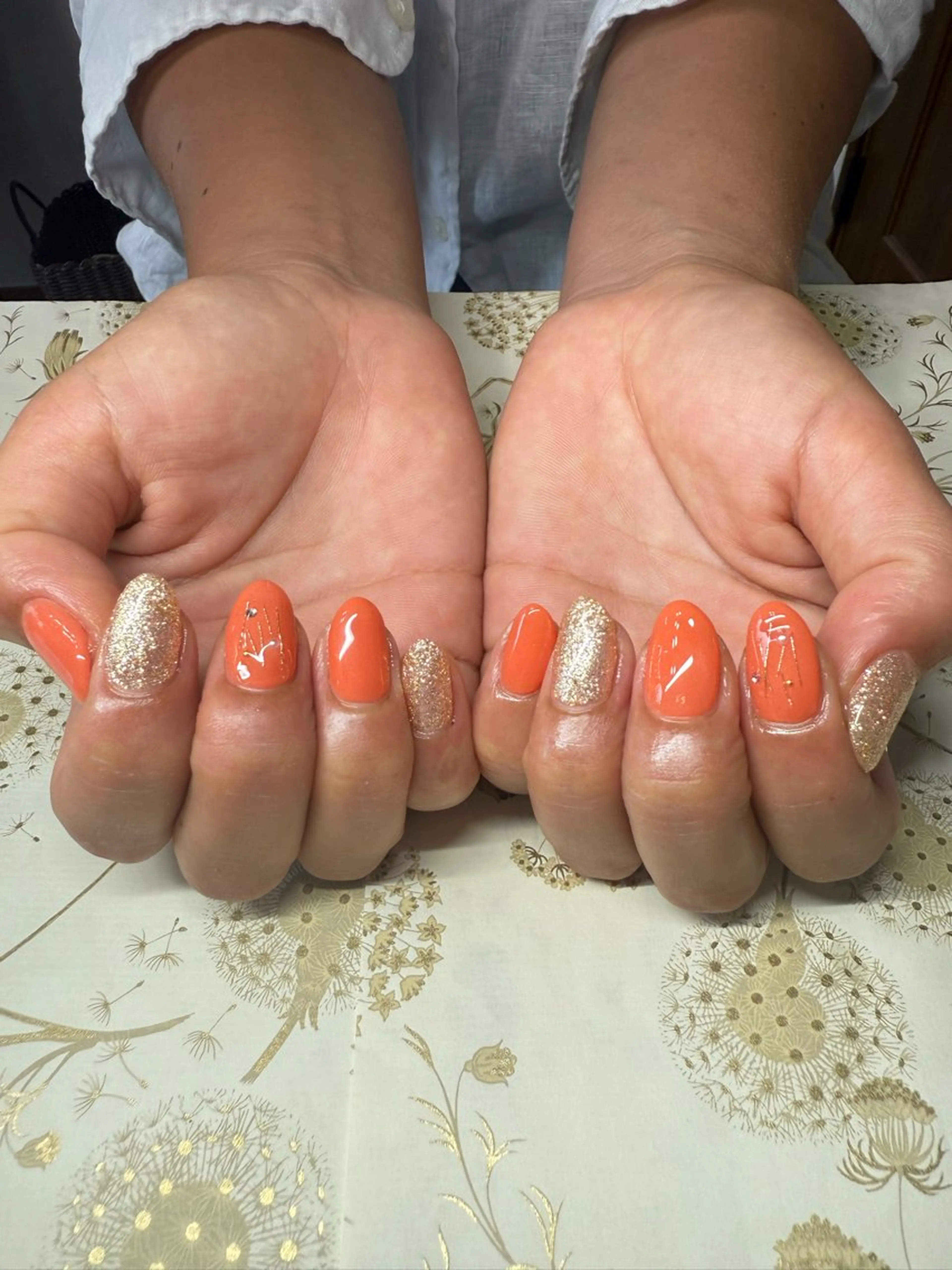 ネイル キラキラネイル オレンジ ハンドネイル miel nailのネイルデザイン