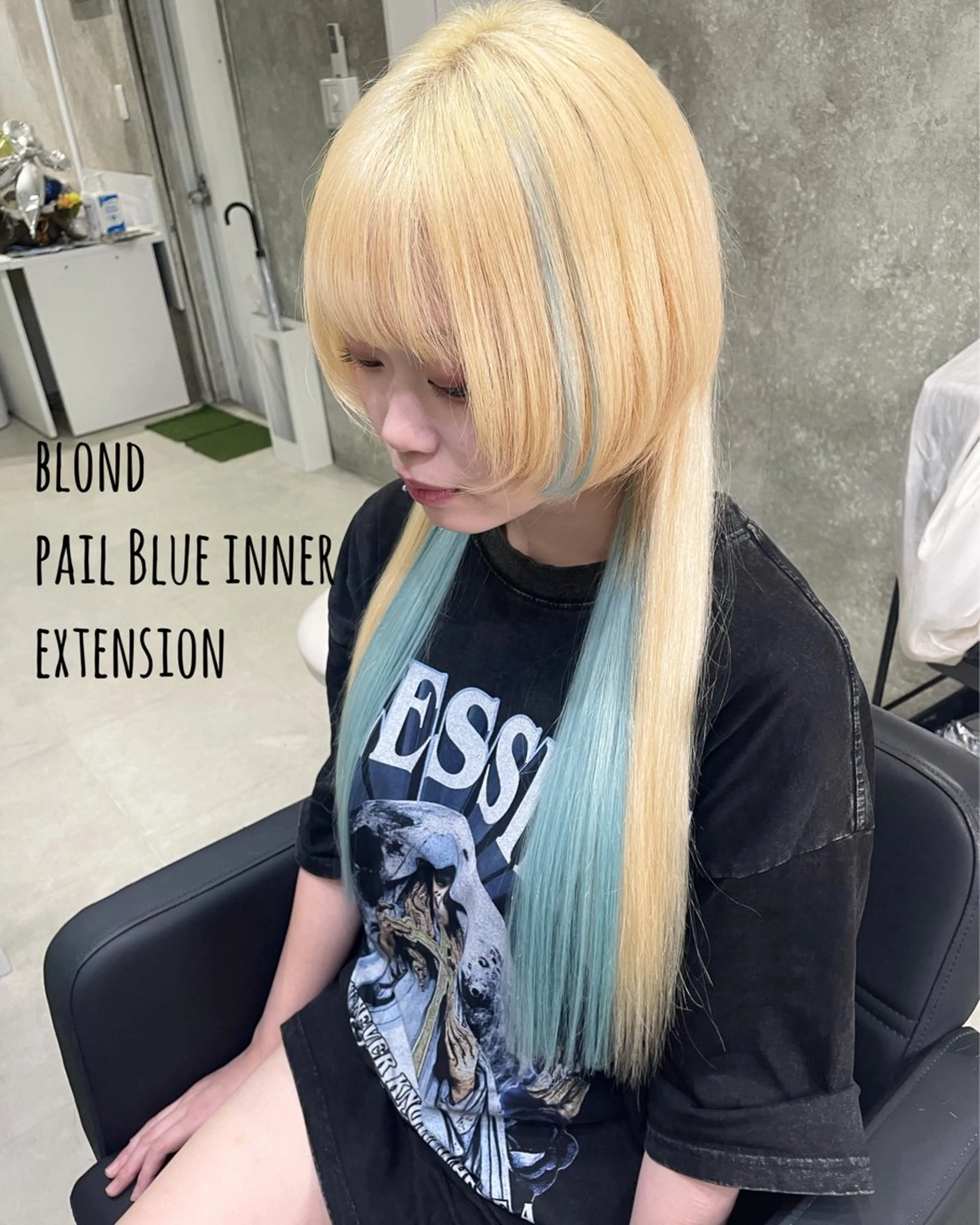 ロング カラー ブリーチ 抜きっぱなしブロンド ブロンド ブルーカラー ハイトーンカラー カット ヘアカラー エクステ Nino（ニーノ）所属・にしき さんのヘアスタイル