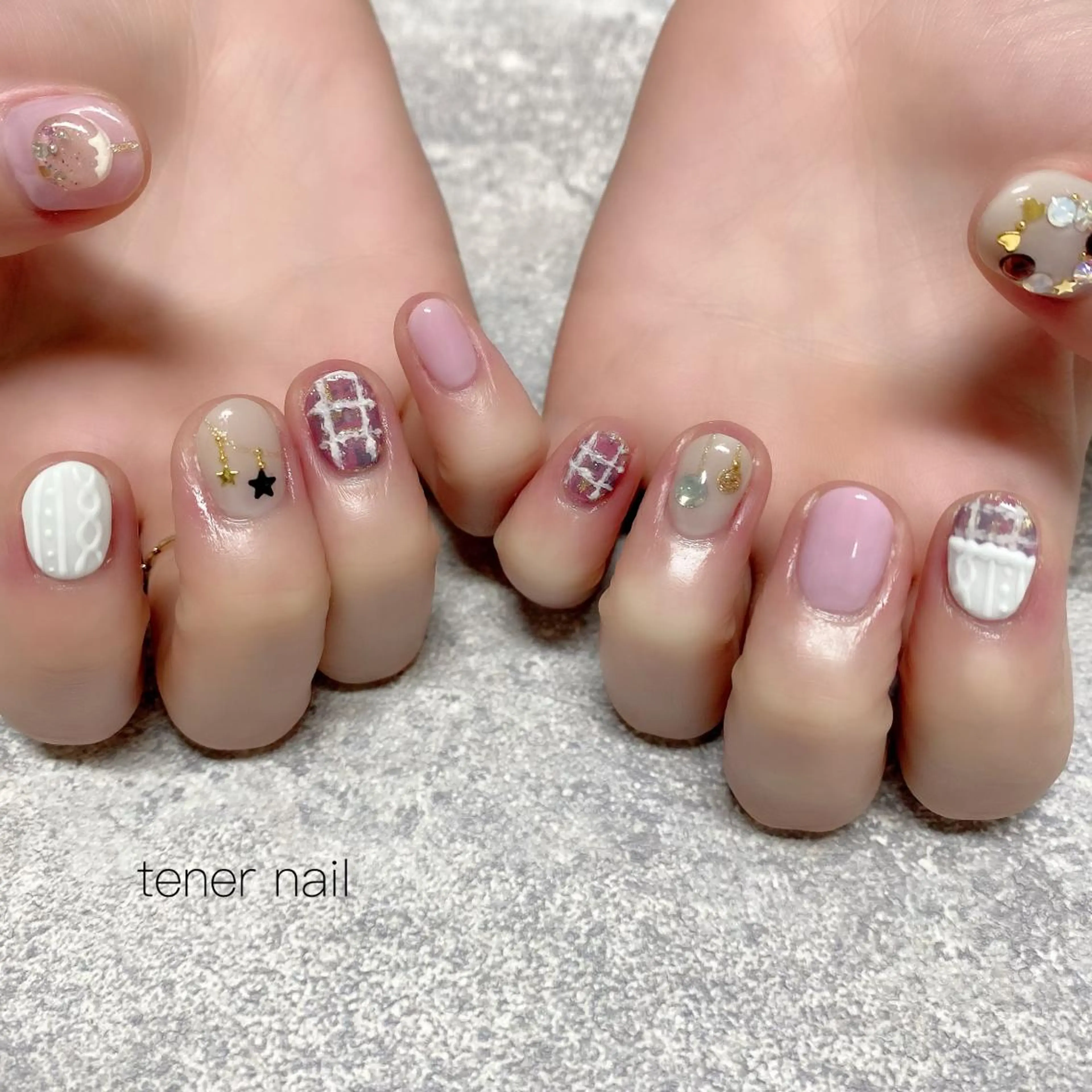 ネイル ツイードネイル 冬ネイル クリスマス テネルネイル tener nailのネイルデザイン