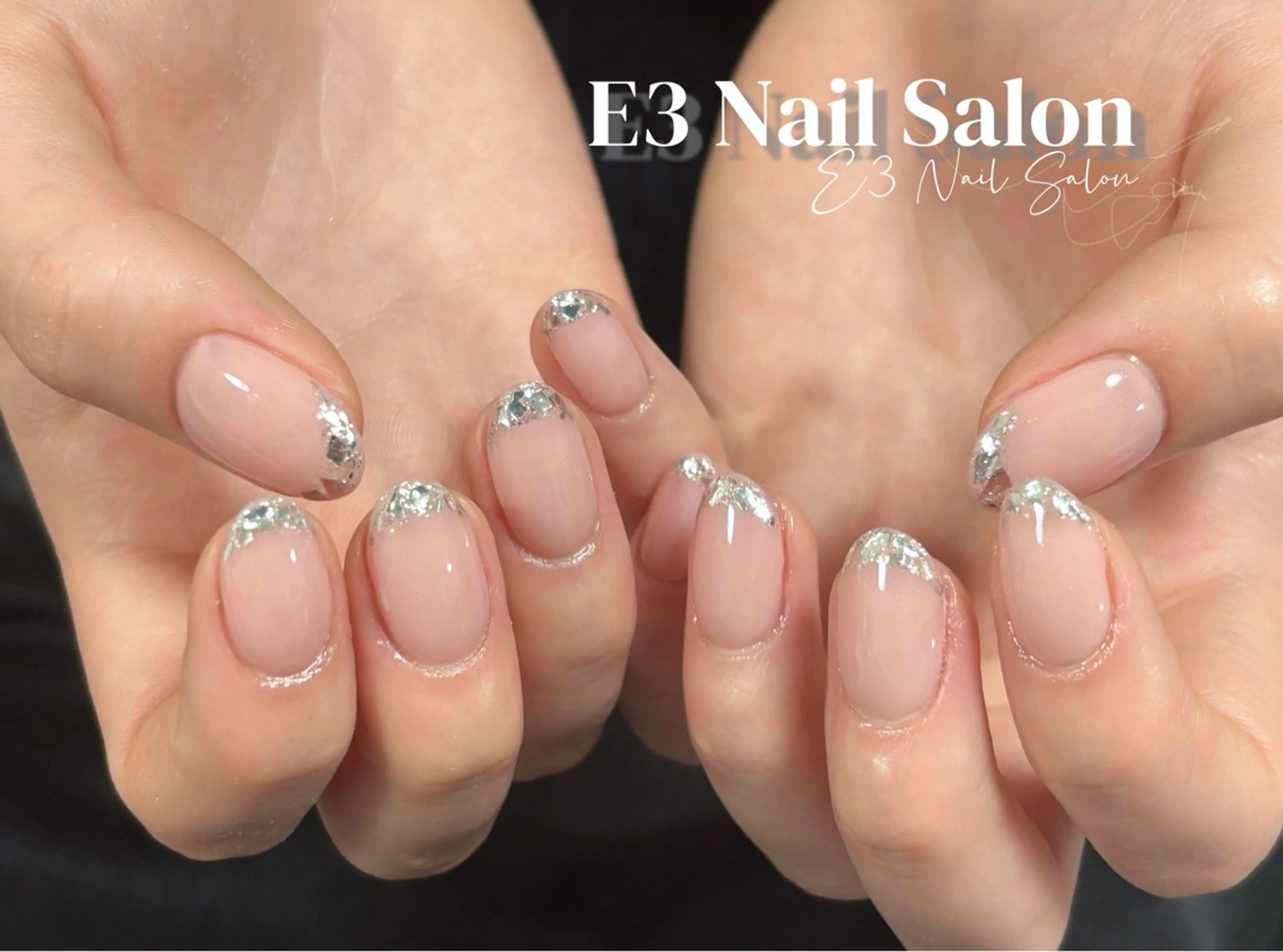 ネイル 桜ネイル フレンチネイル ジェルネイル ガラスフレンチ グラデーション ハンドネイル E3 Nail Salonのネイルデザイン