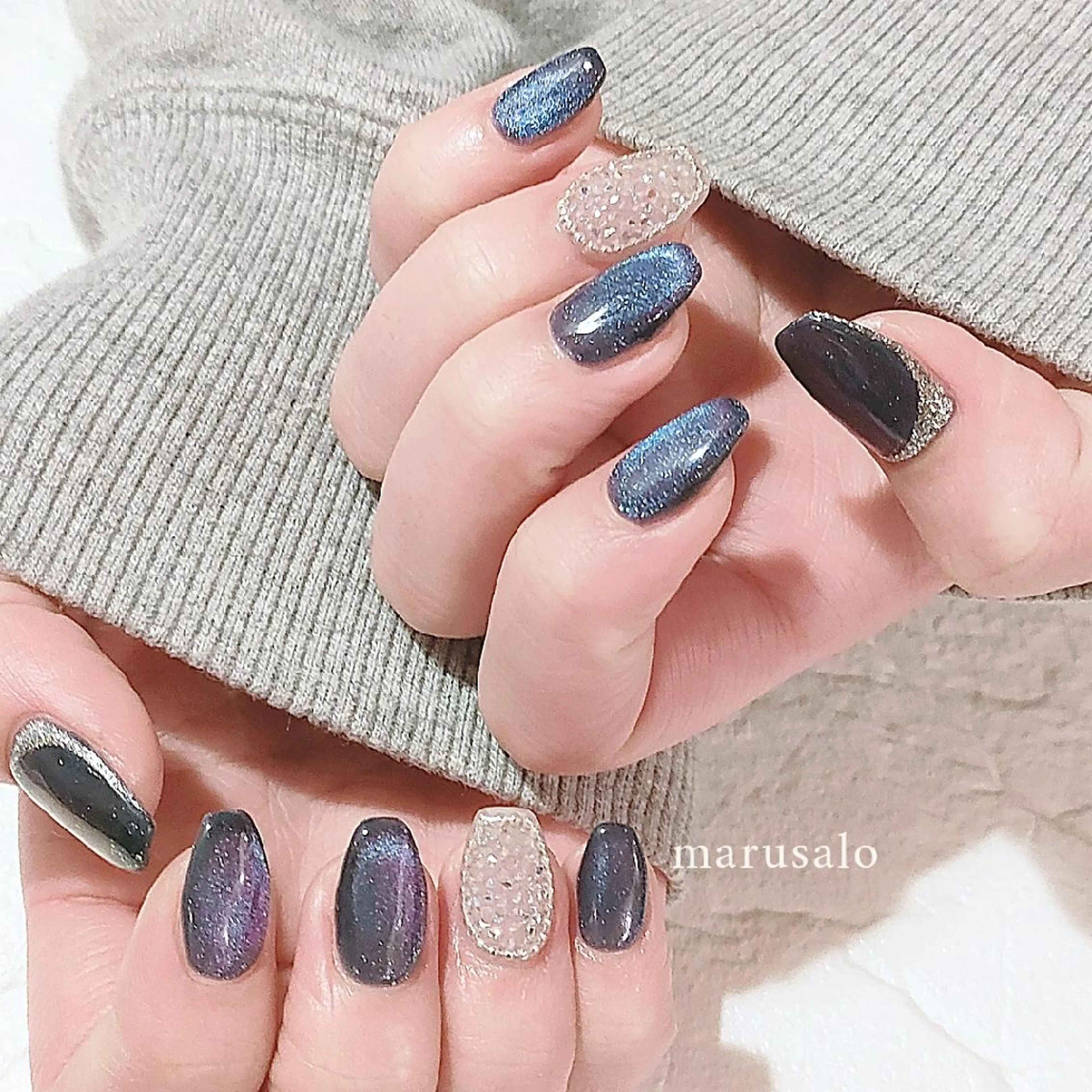 ネイル アートネイル 韓国ネイル ラメ(グリッター) マグネットネイル ビー玉ネイル ハンドネイル marusalo nailのネイルデザイン