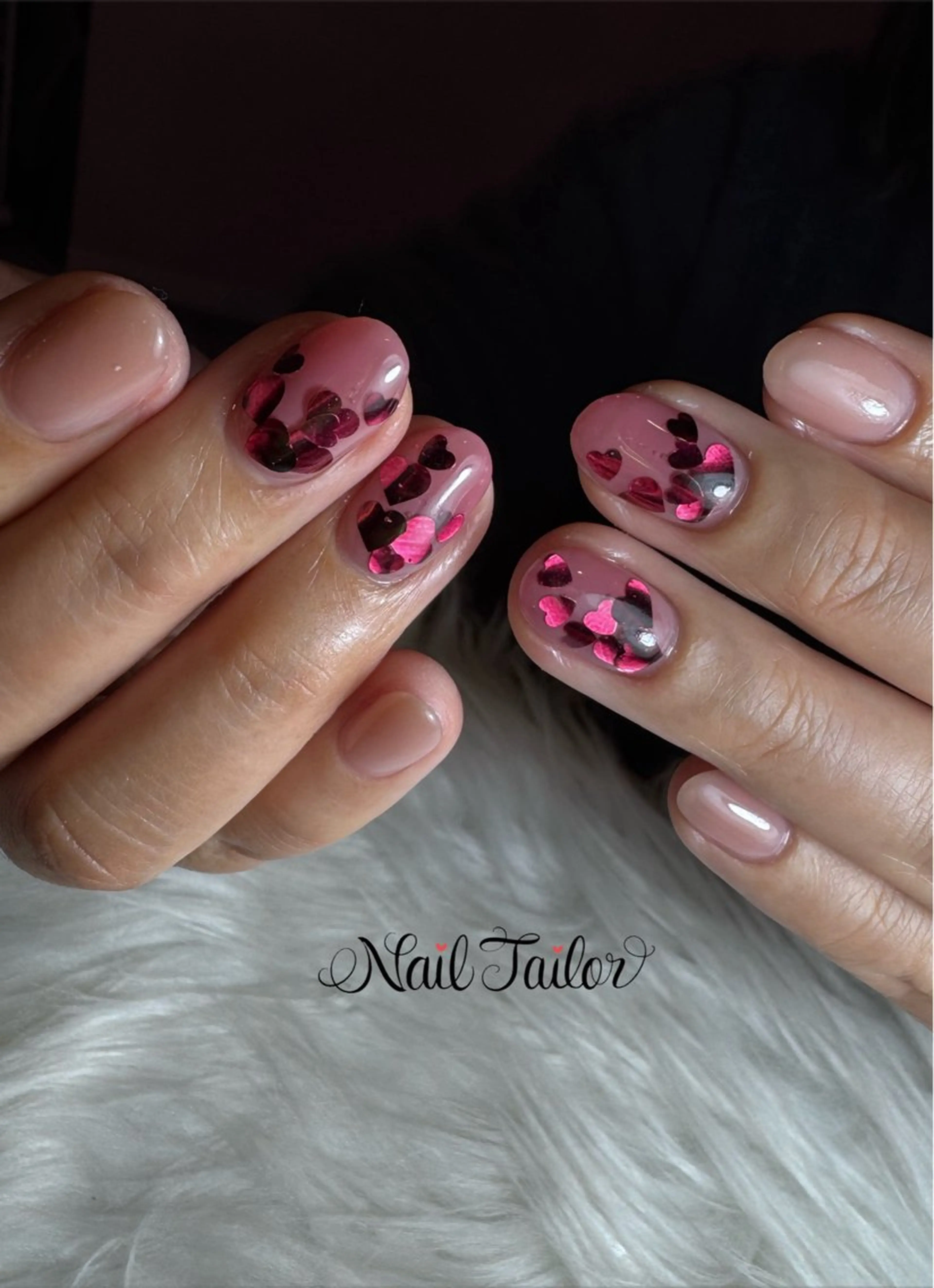 ネイル ハート ホログラムネイル ピンク バレンタイン ハンドネイル 〜Nail Tailor〜　ネイルテイラー所属・NailTailor ネイルテイラーのネイルデザイン