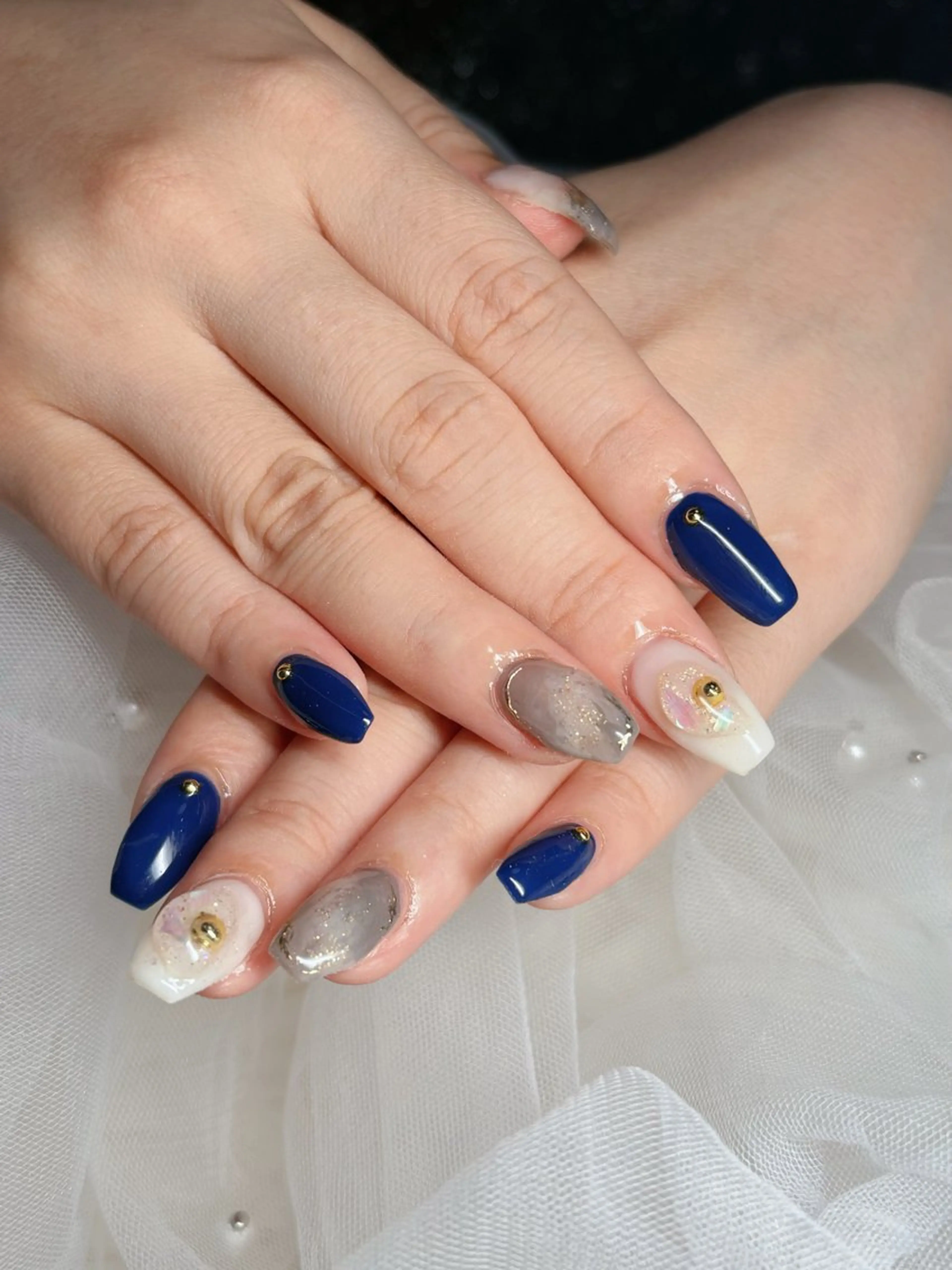 ネイル アートネイル ネイビー ぷっくりネイル ハンドネイル cerisier 坂本のネイルデザイン