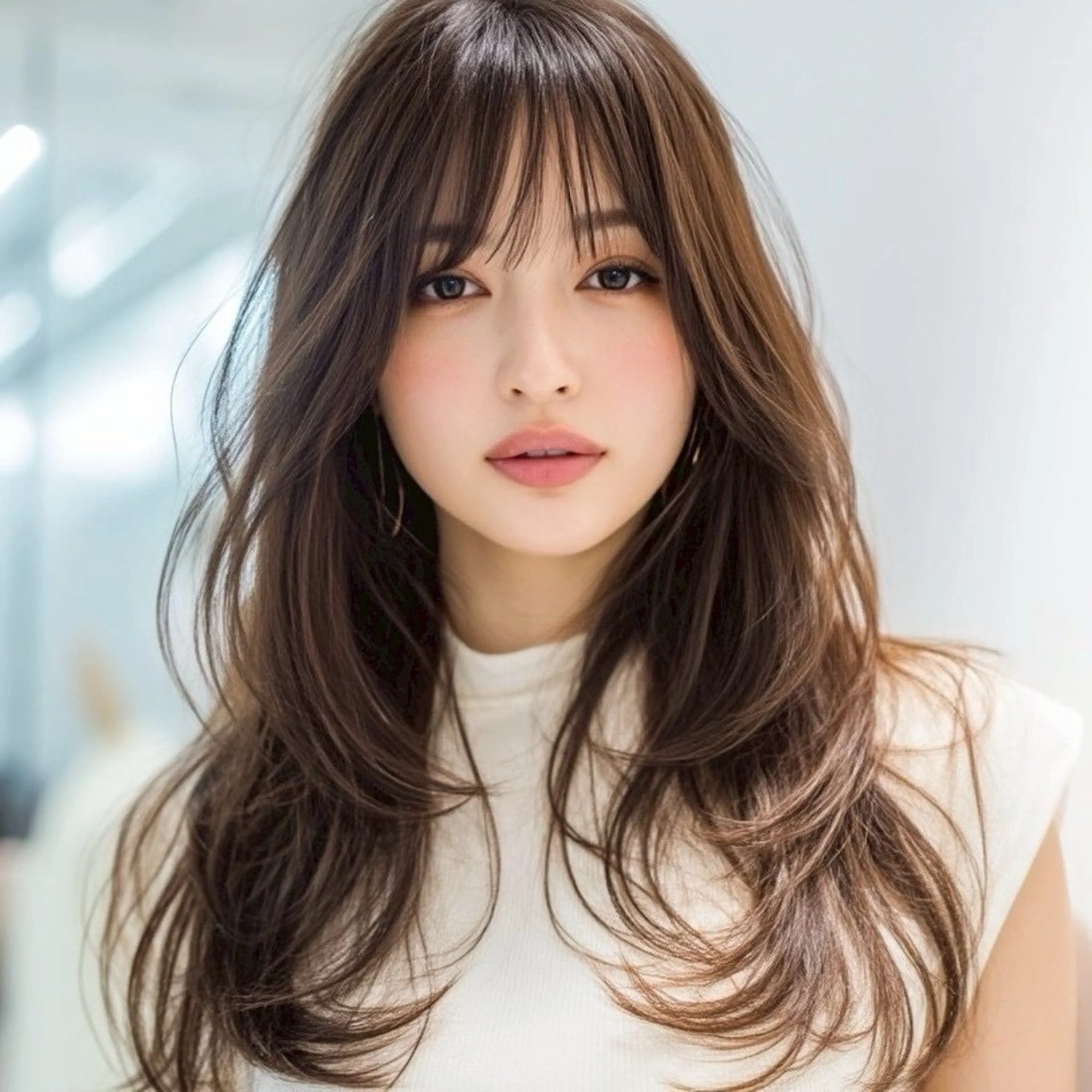 ロング ヘアカラー トリートメント こうき/前髪割れ癖 改善/カット/カラーのヘアスタイル