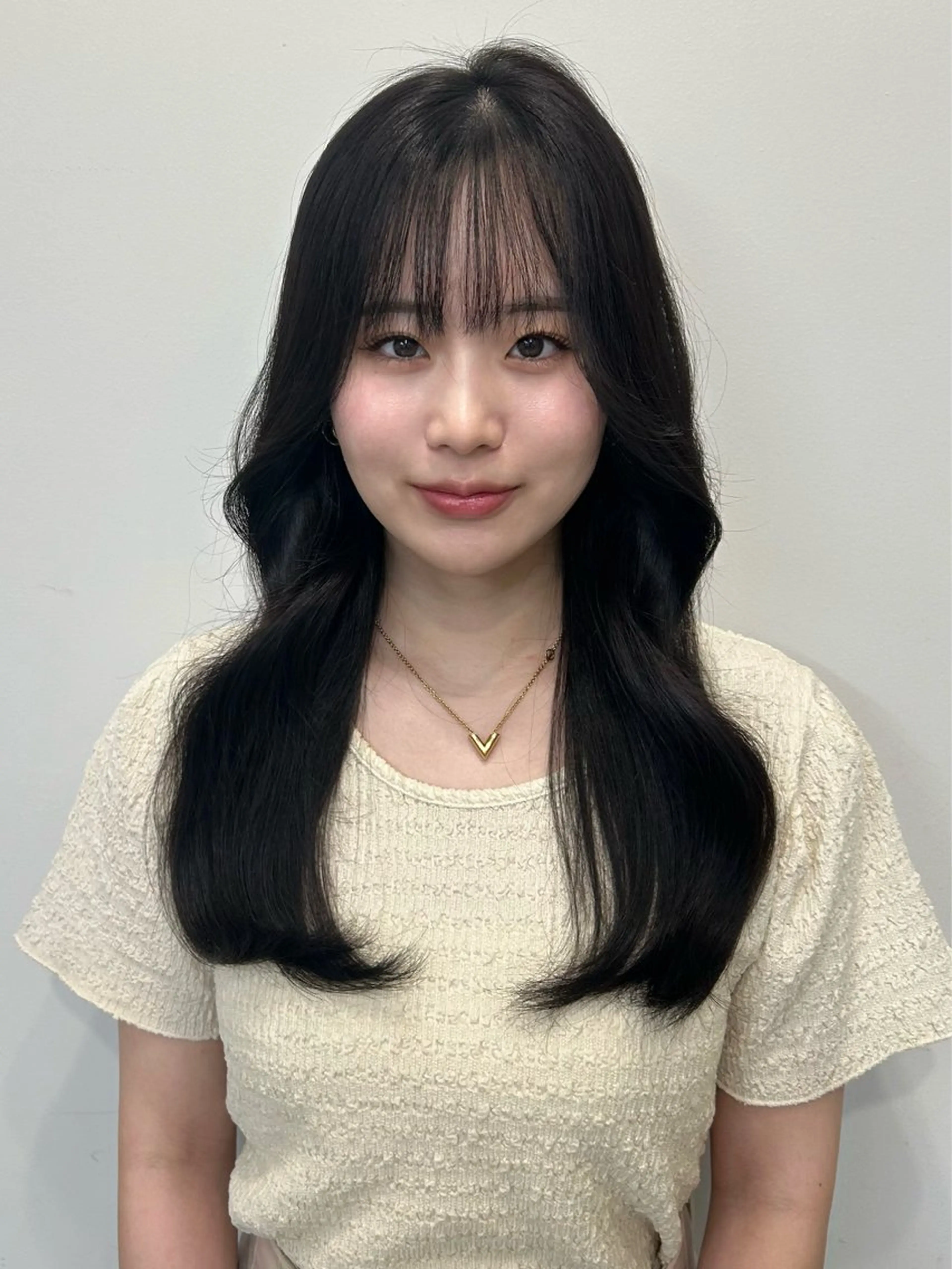 セミロング カラー ボブ 顔まわりレイヤー 韓国風ヘア レイヤーカット 似合わせカット 梅田l大人韓国ヘア レイヤー×艶カラーのヘアスタイル