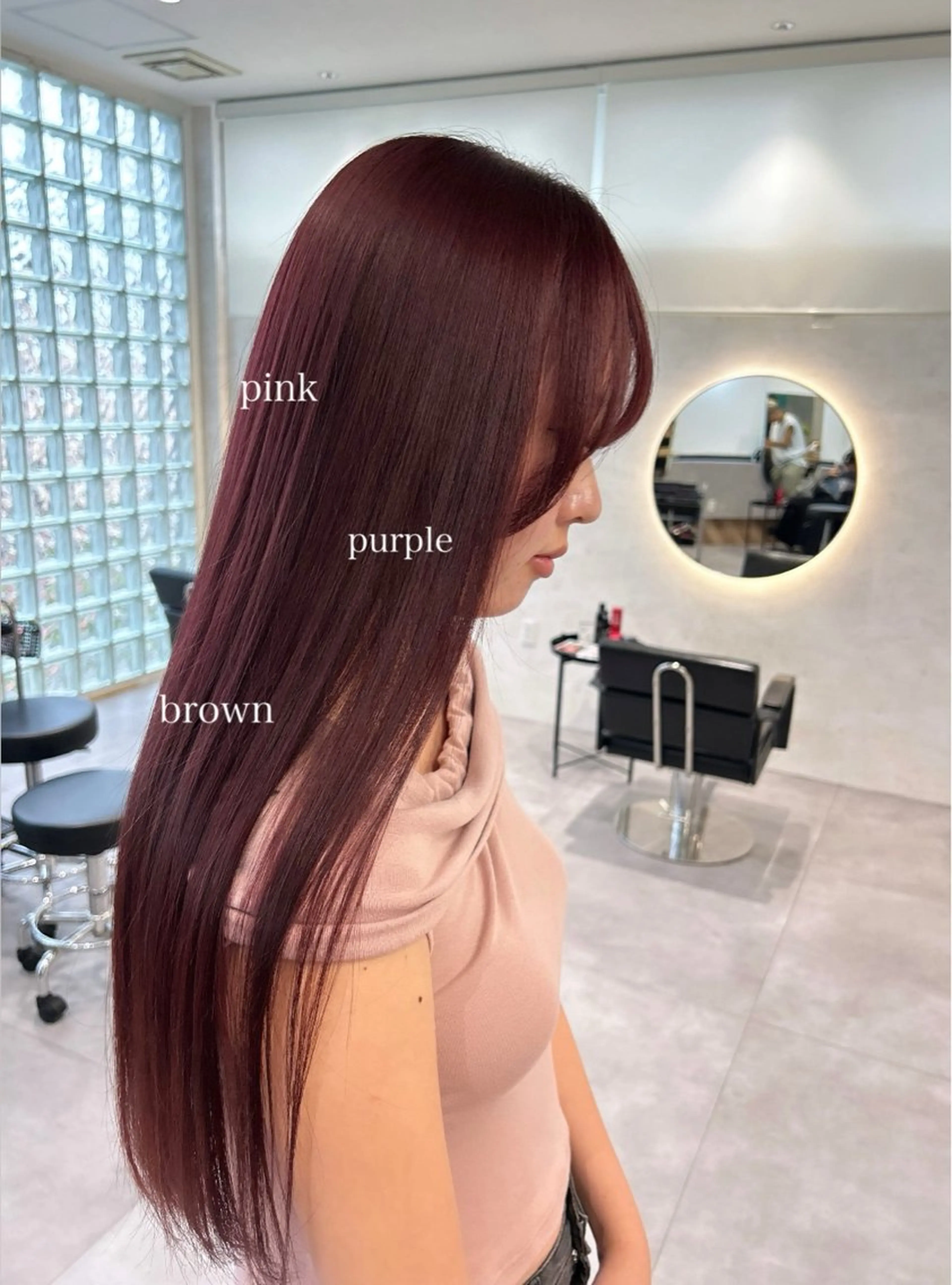 ロング ピンクブラウン ヘアカラー トリートメント 柴田樹/大人可愛い 艶髪カラー/髪質改善のヘアスタイル