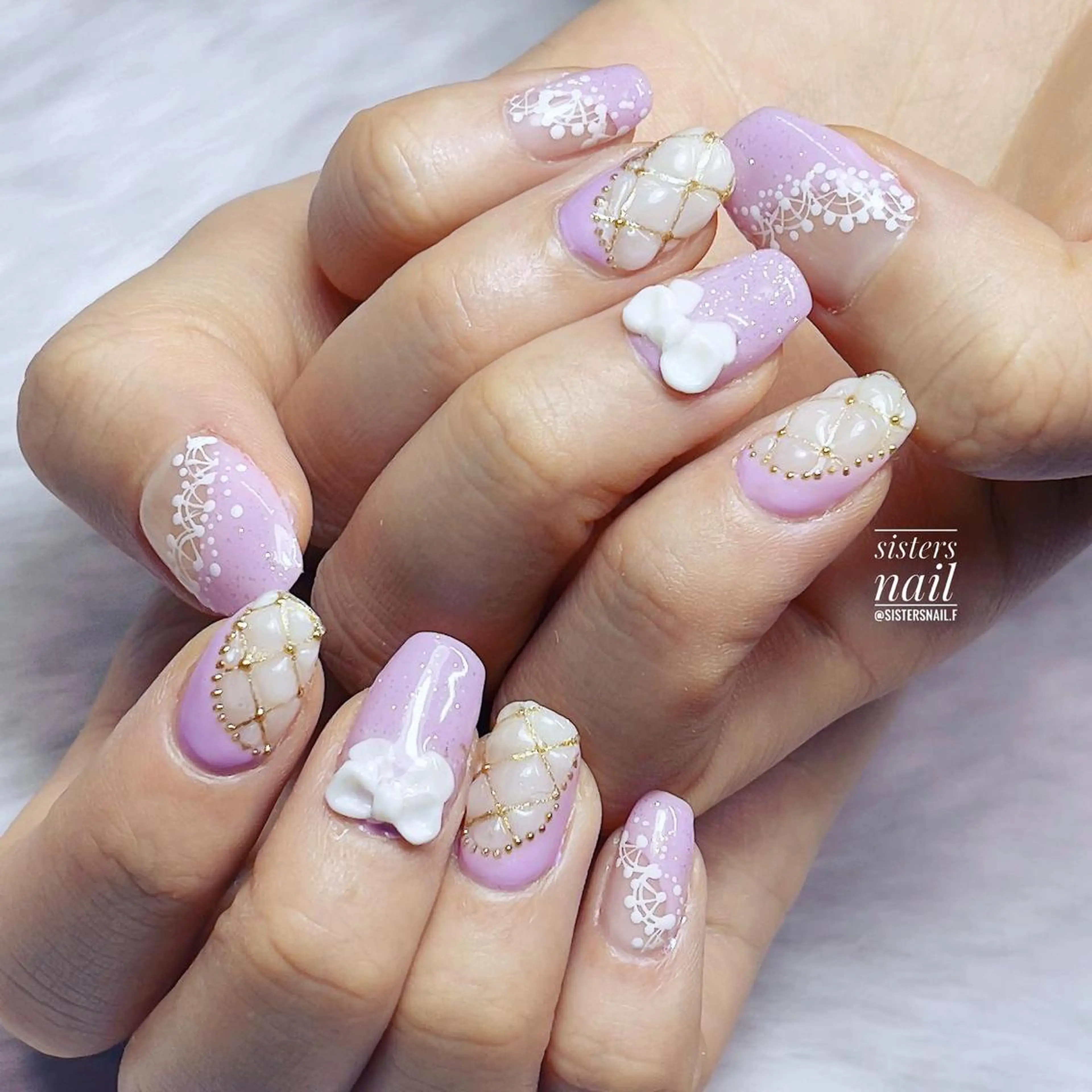 ネイル アートネイル フレンチネイル レース パステルネイル パープル sisters nail.fのネイルデザイン