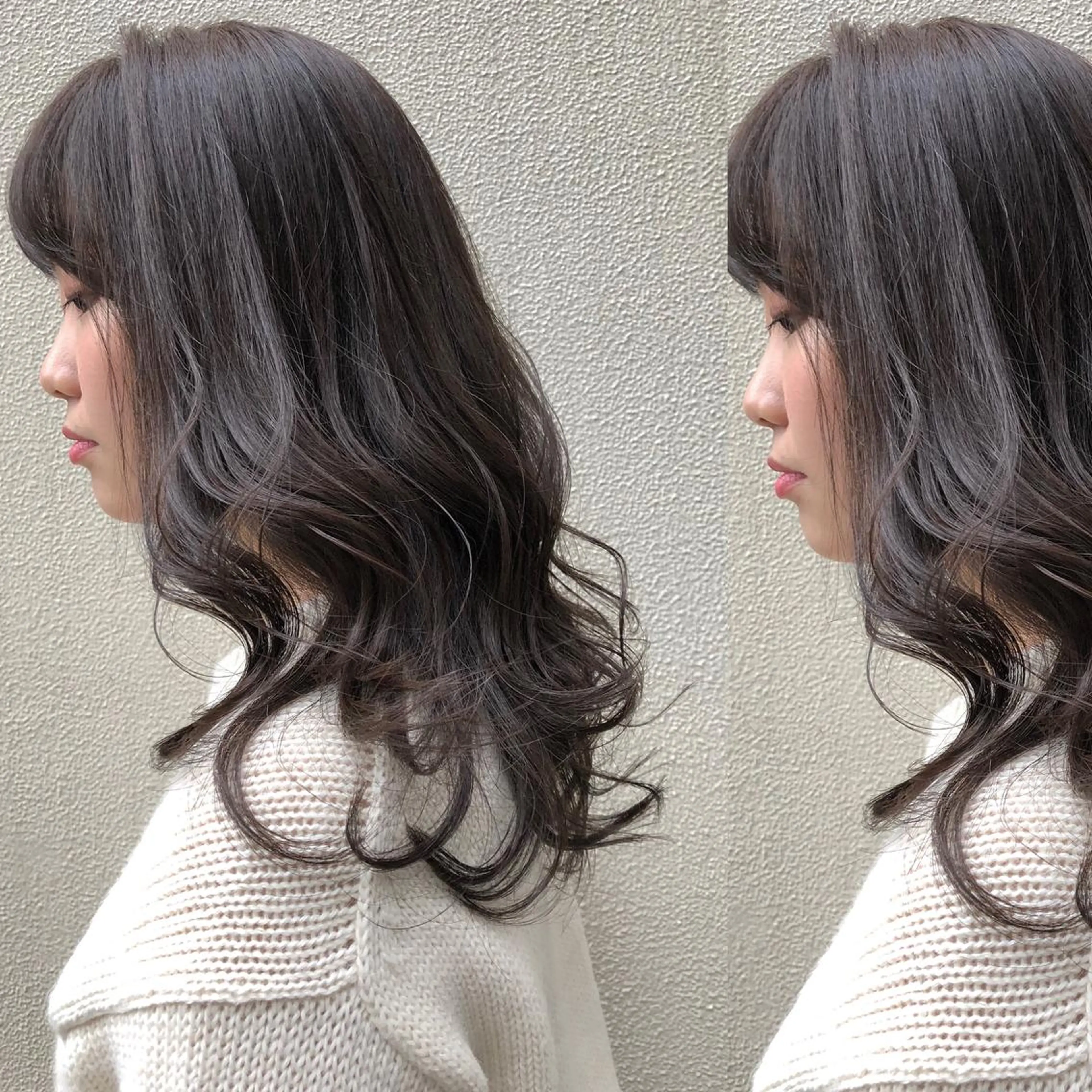 ミディアム カラー グレージュ ヘアカラー ツキノキ ミナのヘアスタイル