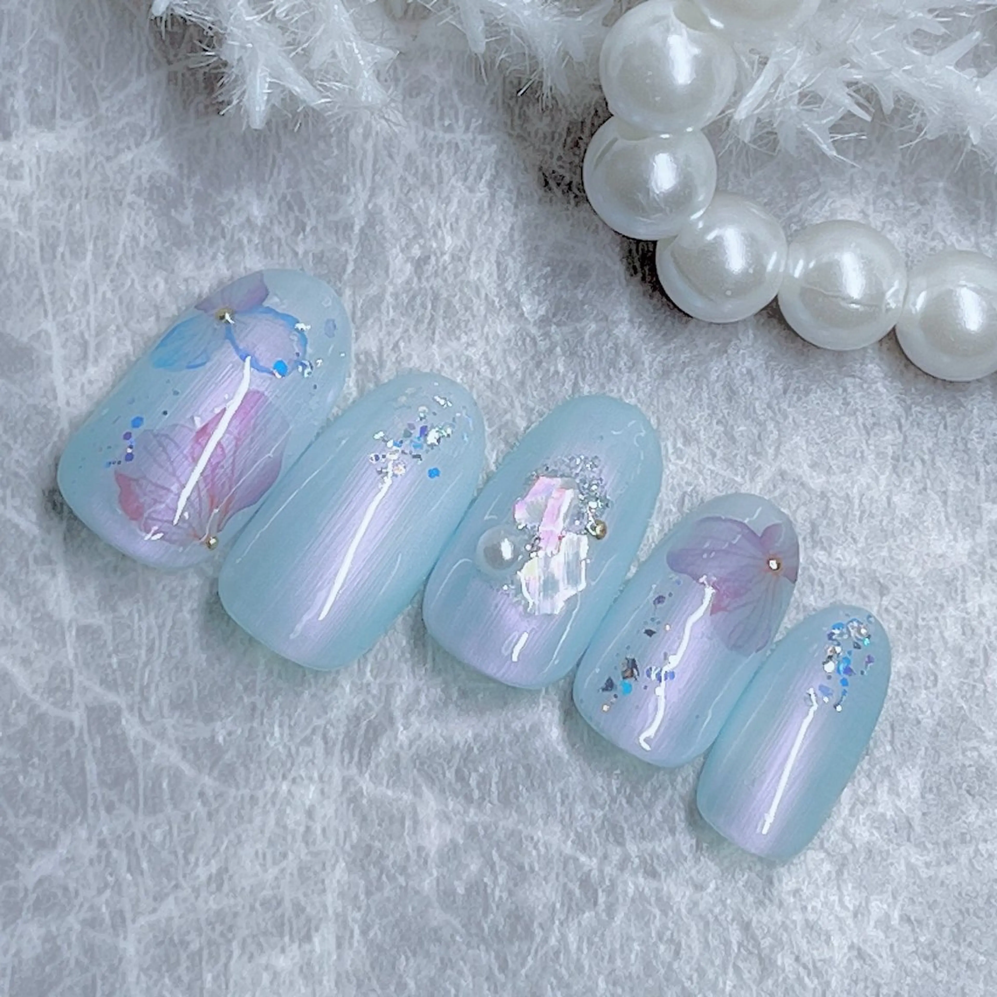 ネイル ブルー ❁miju nail 大人上品/自爪育成のネイルデザイン