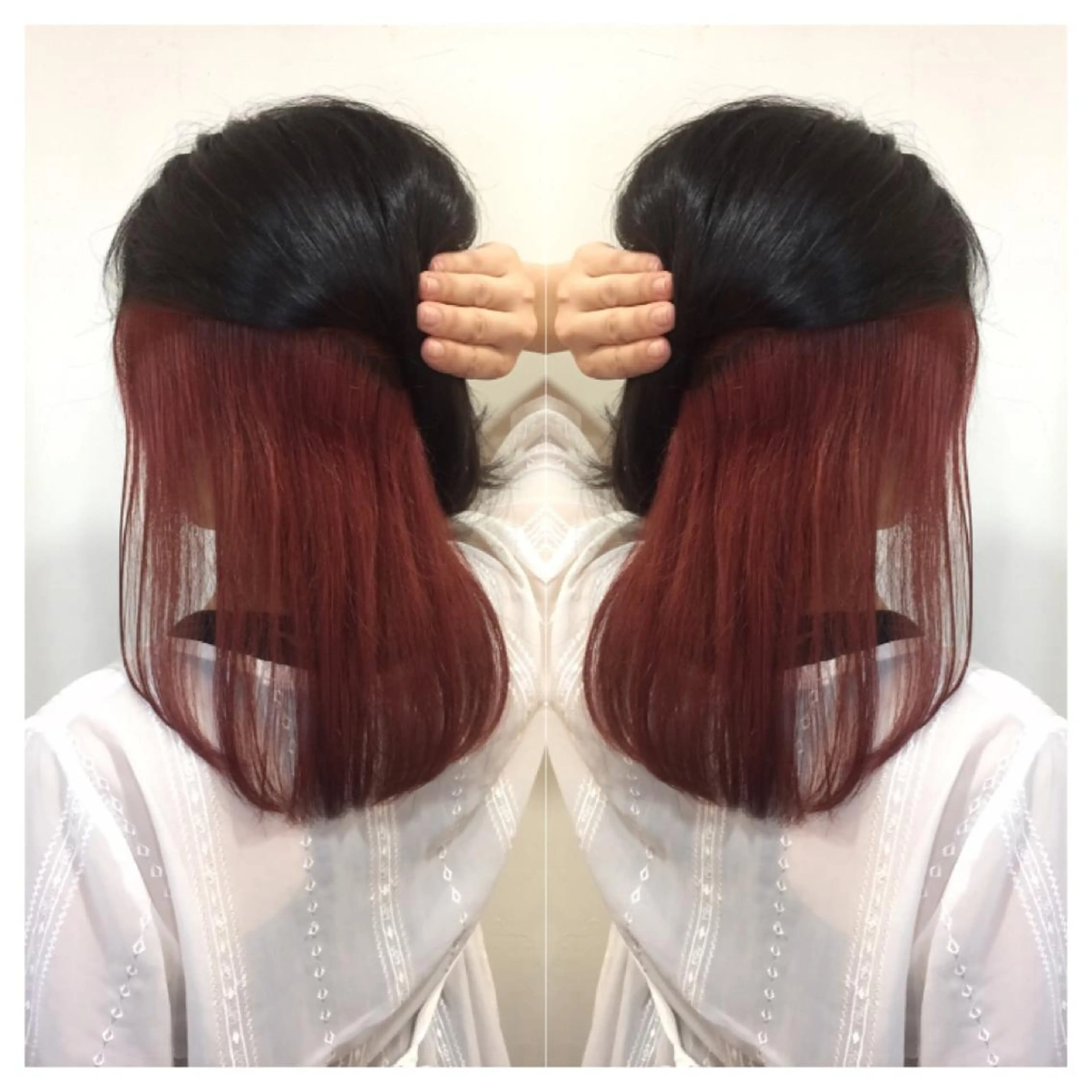 ミディアム カラー インナーカラー レッドカラー 髪質改善/痛ませ ないカラー/西村航大のヘアスタイル