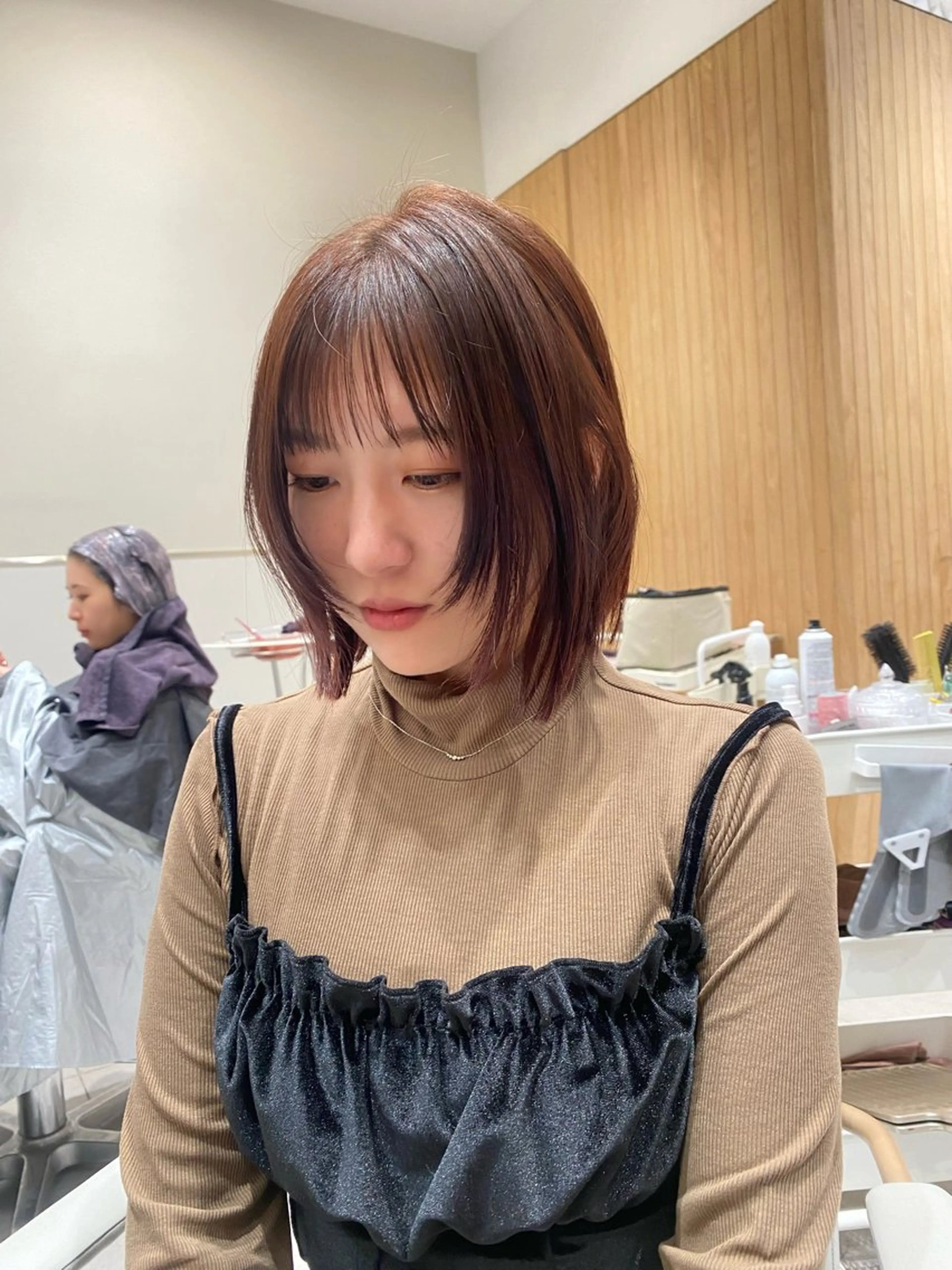 ミディアム カラー パーマ ヘアアレンジ 切りっぱなしボブ ボブ ウルフカット カット ヘアカラー トリートメント ヘアセット 小野寺瑞希 /最小顔カットのヘアスタイル