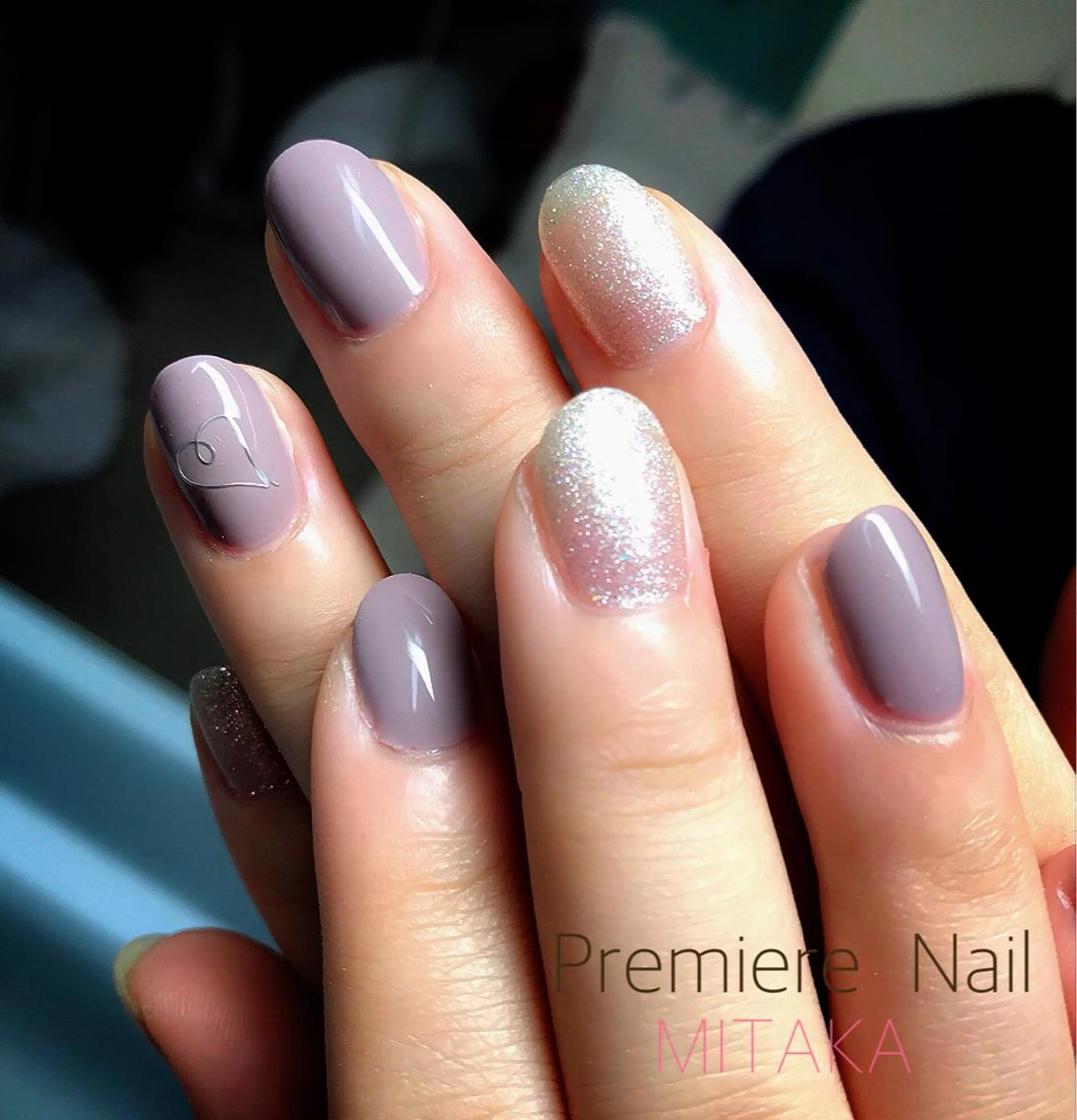 ネイル オーロラネイル ハート ラメ(グリッター) シルバー Premiere Nail商店街店のネイルデザイン
