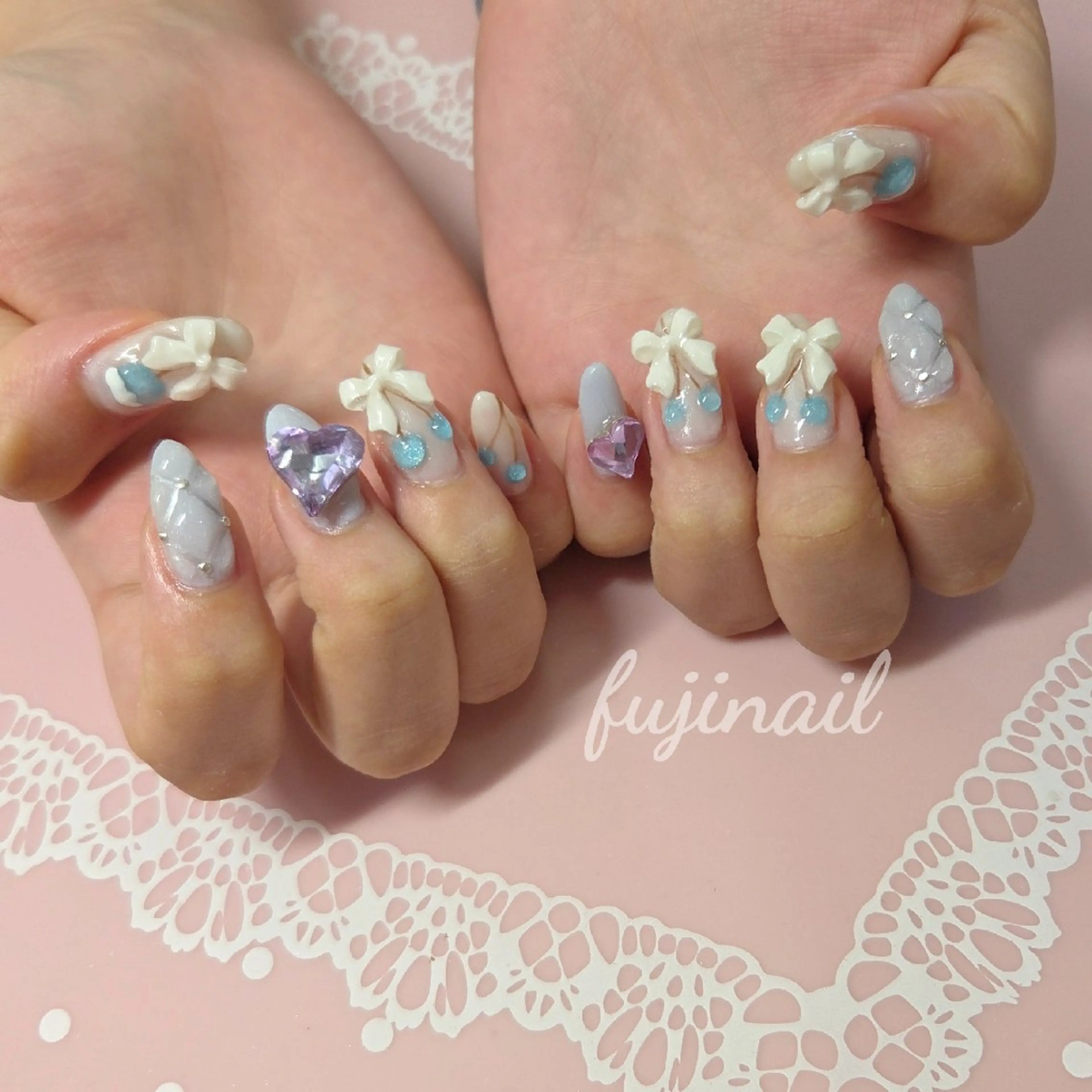 ネイル アートネイル ハート 持ち込み fujinail(バーバーフジノ)所属・藤野 智美のネイルデザイン