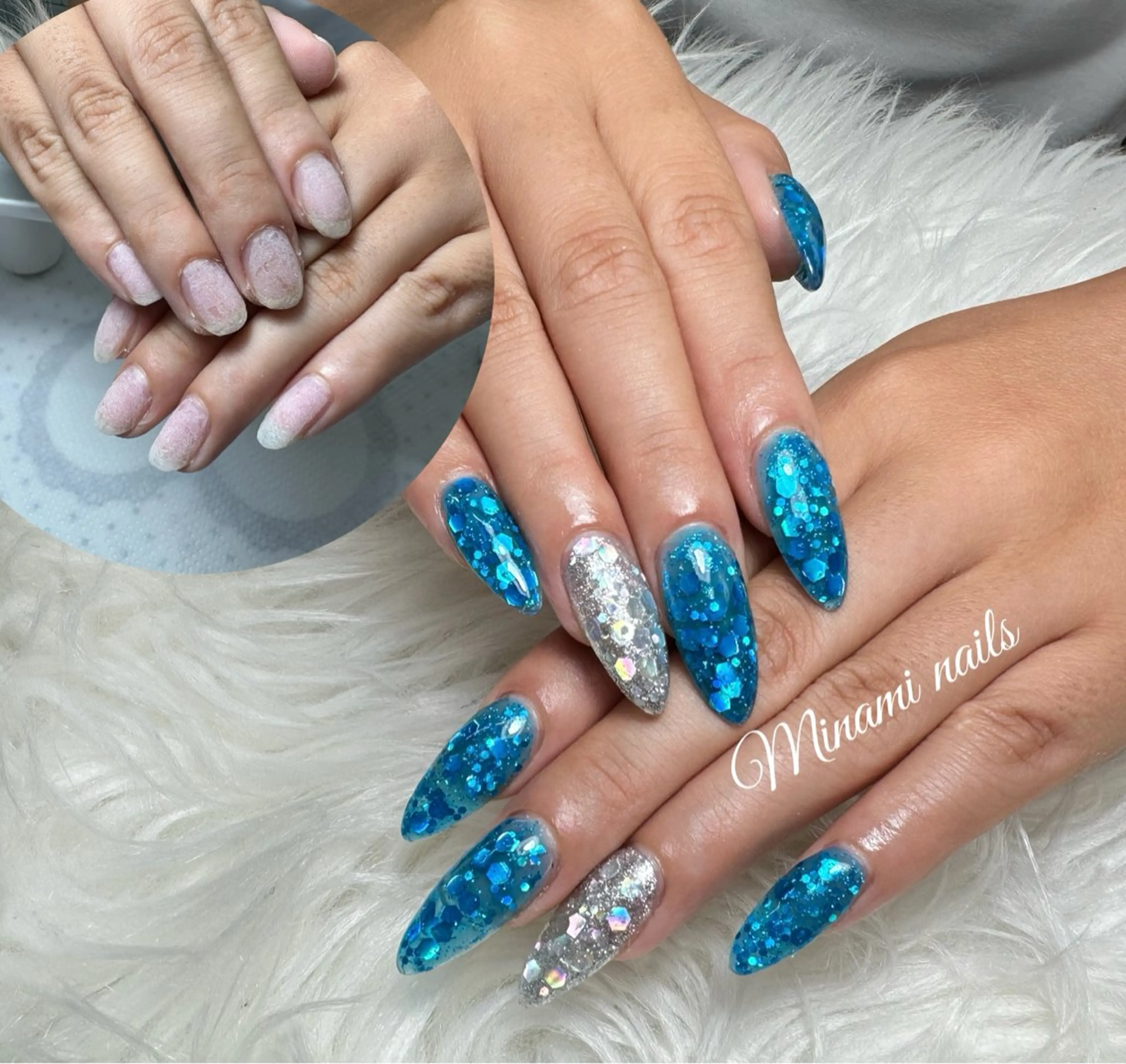 ネイル アートネイル オーロラネイル ガーリー キラキラネイル 韓国ネイル Minami Nailsのネイルデザイン