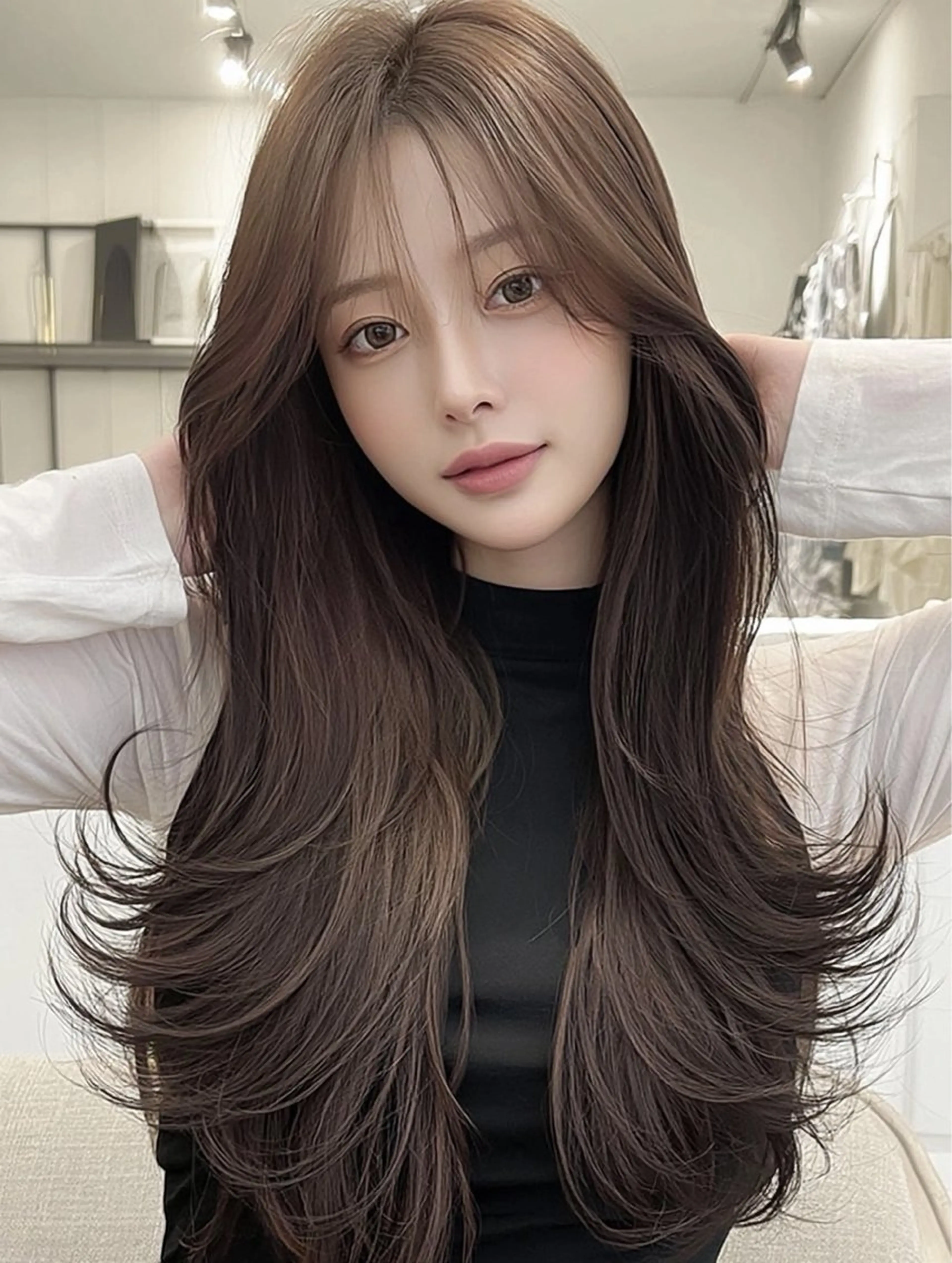 ロング 髪質改善 韓国風ヘア レイヤーカット 似合わせカット シースルーバング カット ヘアカラー Ayumu ／京都/西院のヘアスタイル