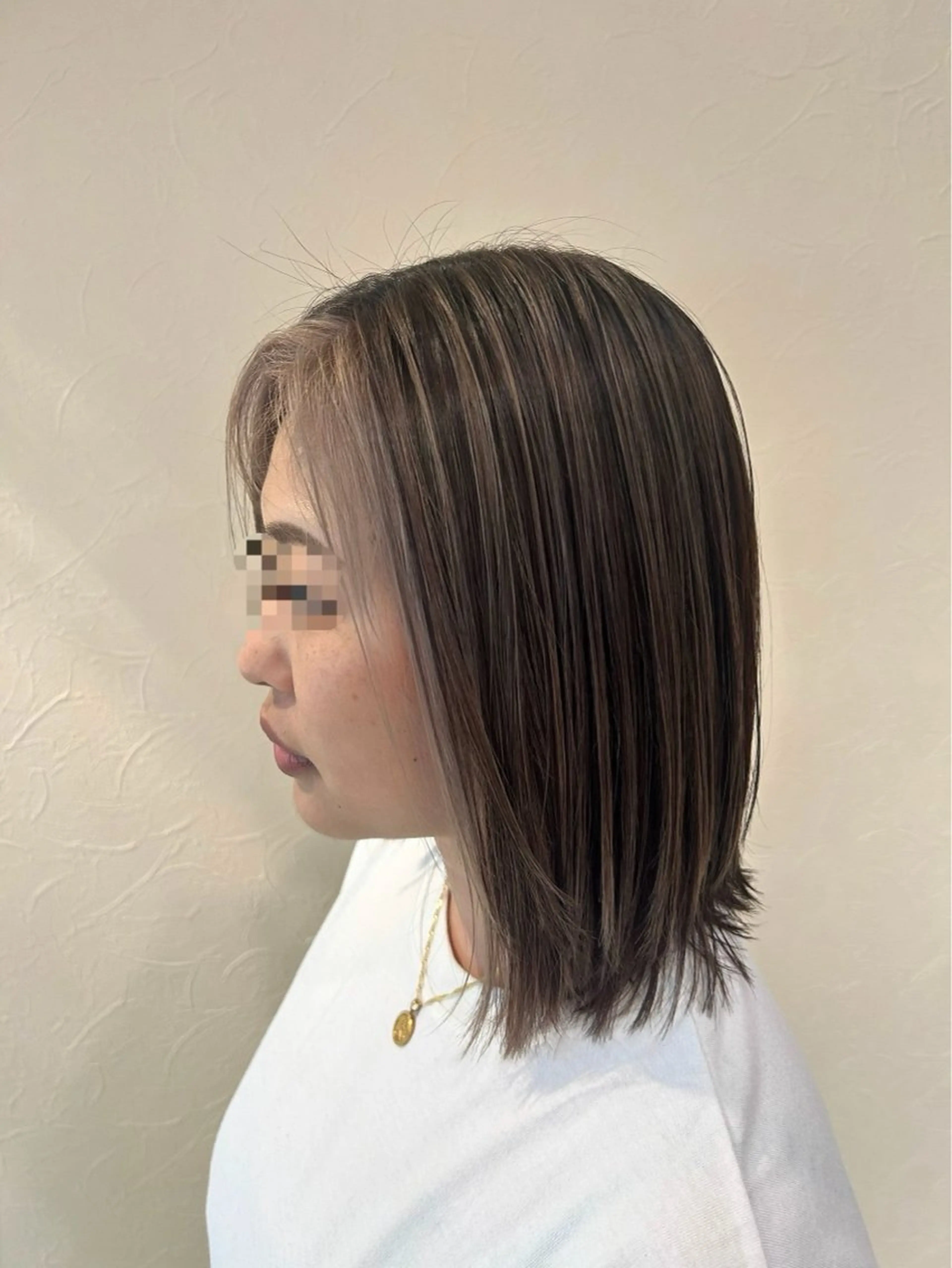 ミディアム ミストバング 顔周りカット ハイライト かきあげバング ヘアカラー 海外ヘア/透明感ヘア 湘南台/hinakoのヘアスタイル