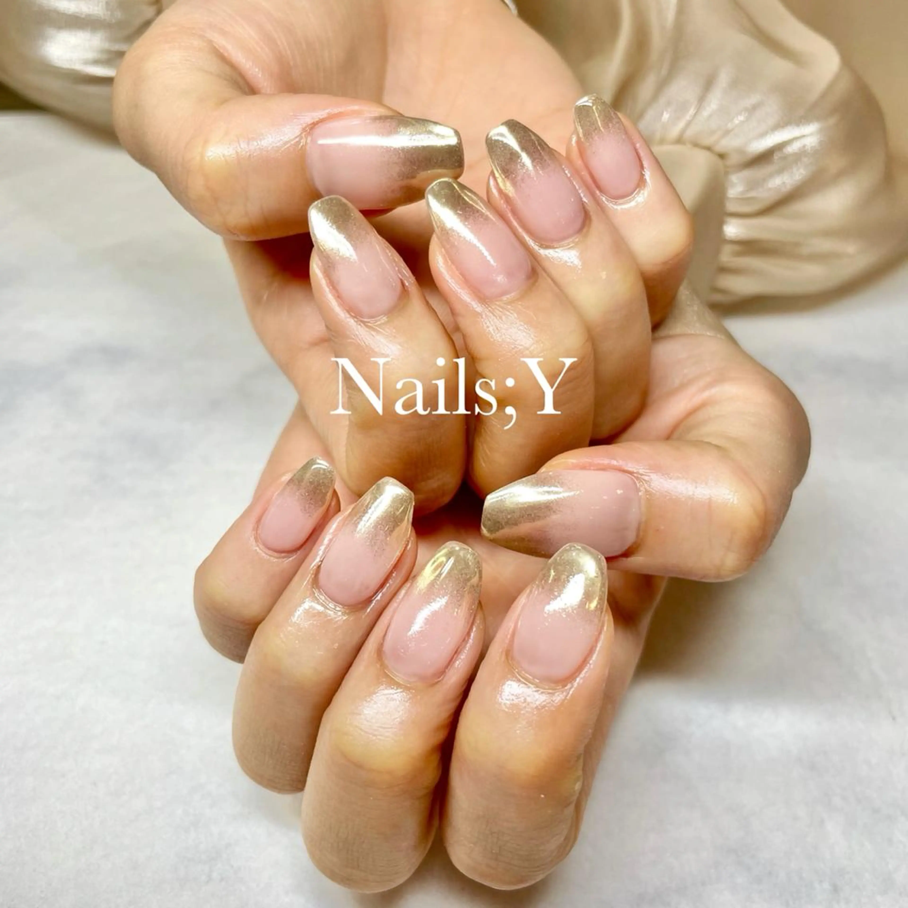 ネイル ゴールド グラデーション 氷ネイル・うるうるネイル ミラーネイル 持ち込み yo koのネイルデザイン