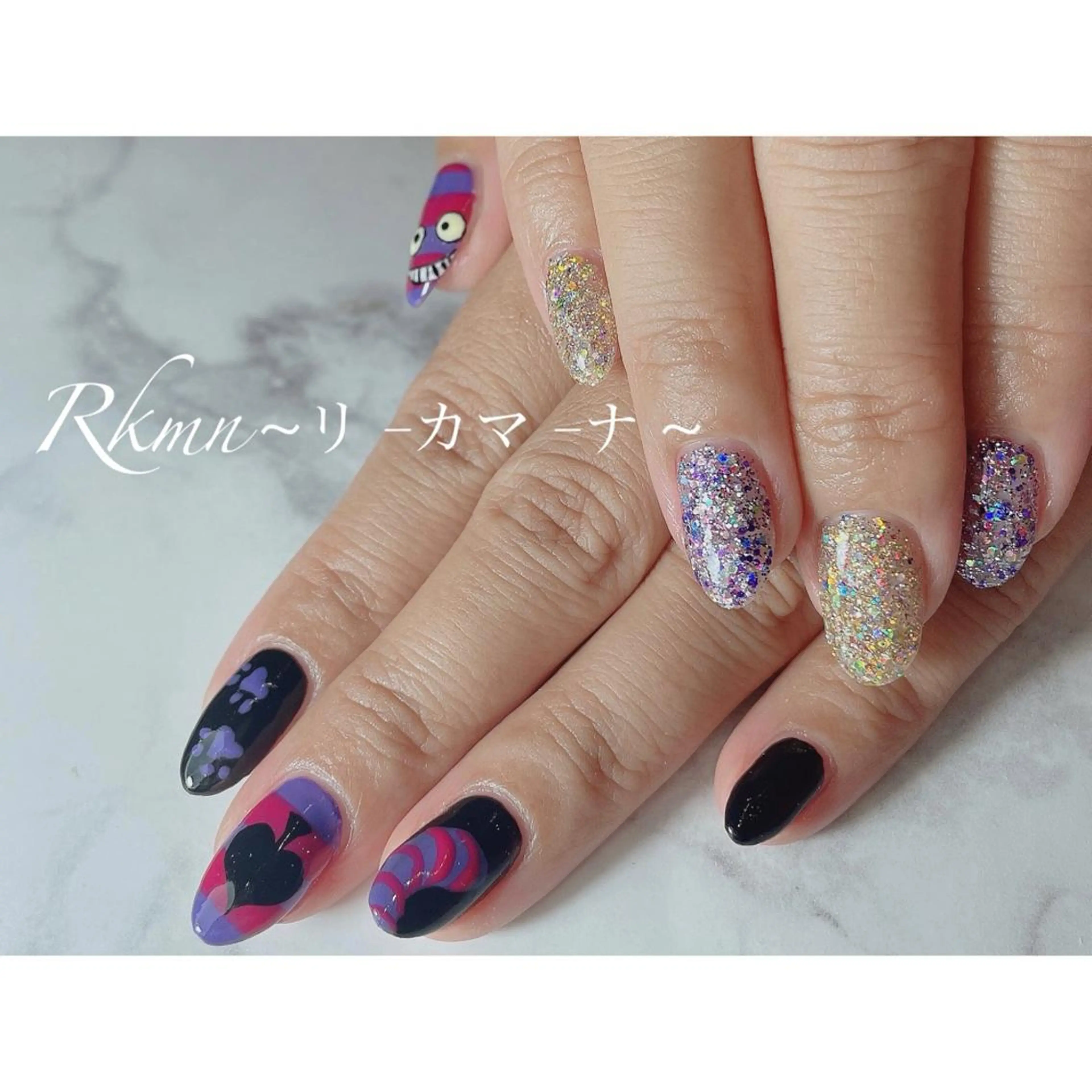 ネイル アートネイル ハロウィン ラメ(グリッター) 春ネイル ハンドネイル フットネイル ハンドケア Rkmn ~リ-カマ-ナ~のネイルデザイン