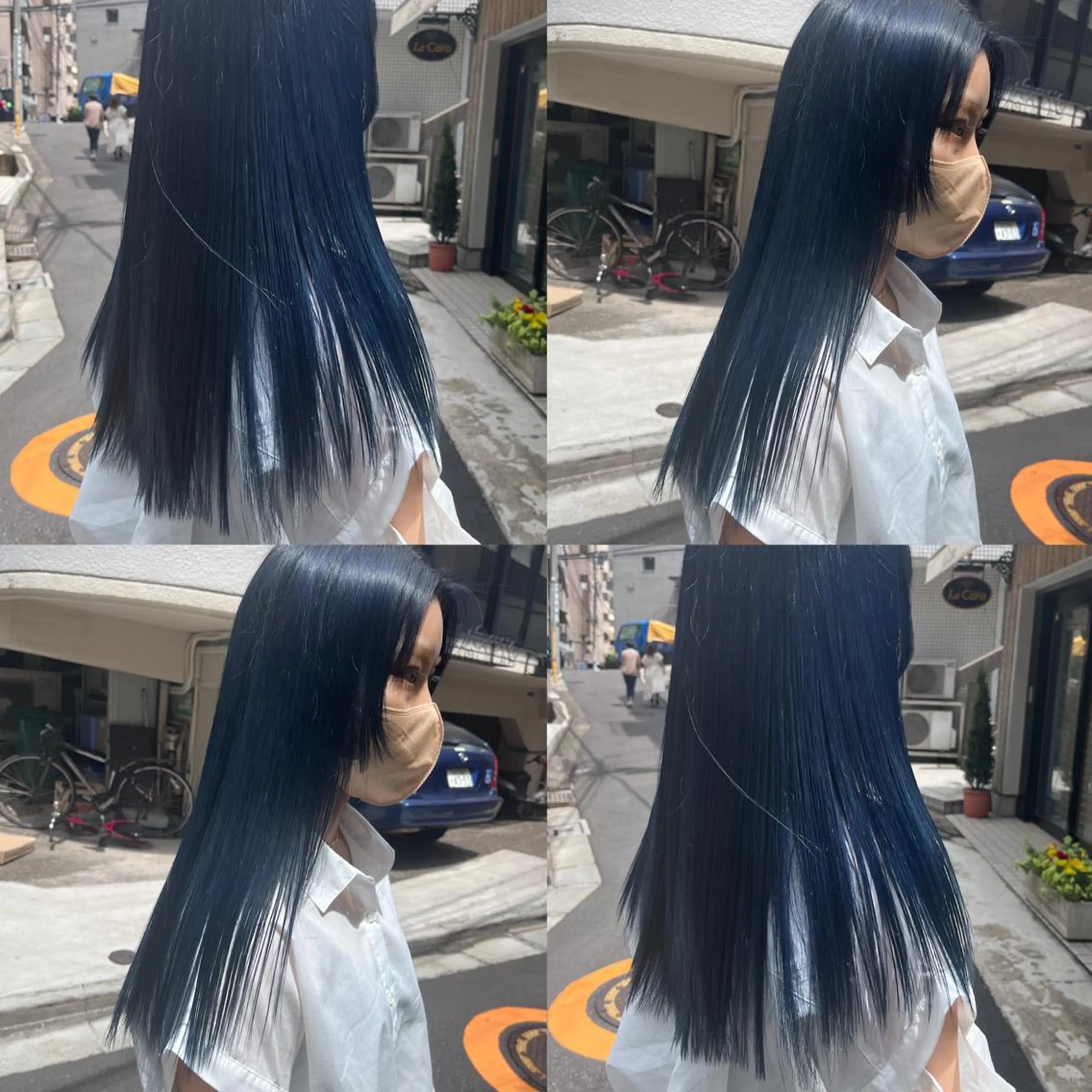 ロング カラー 黒髪 ブリーチ ブルーカラー ブルーブラック ブルージュ カット ヘアカラー トリートメント ヘッドスパ ヘアセット カジュアルを女っぽく 𝗮𝘆𝗮𝗰𝗼のヘアスタイル
