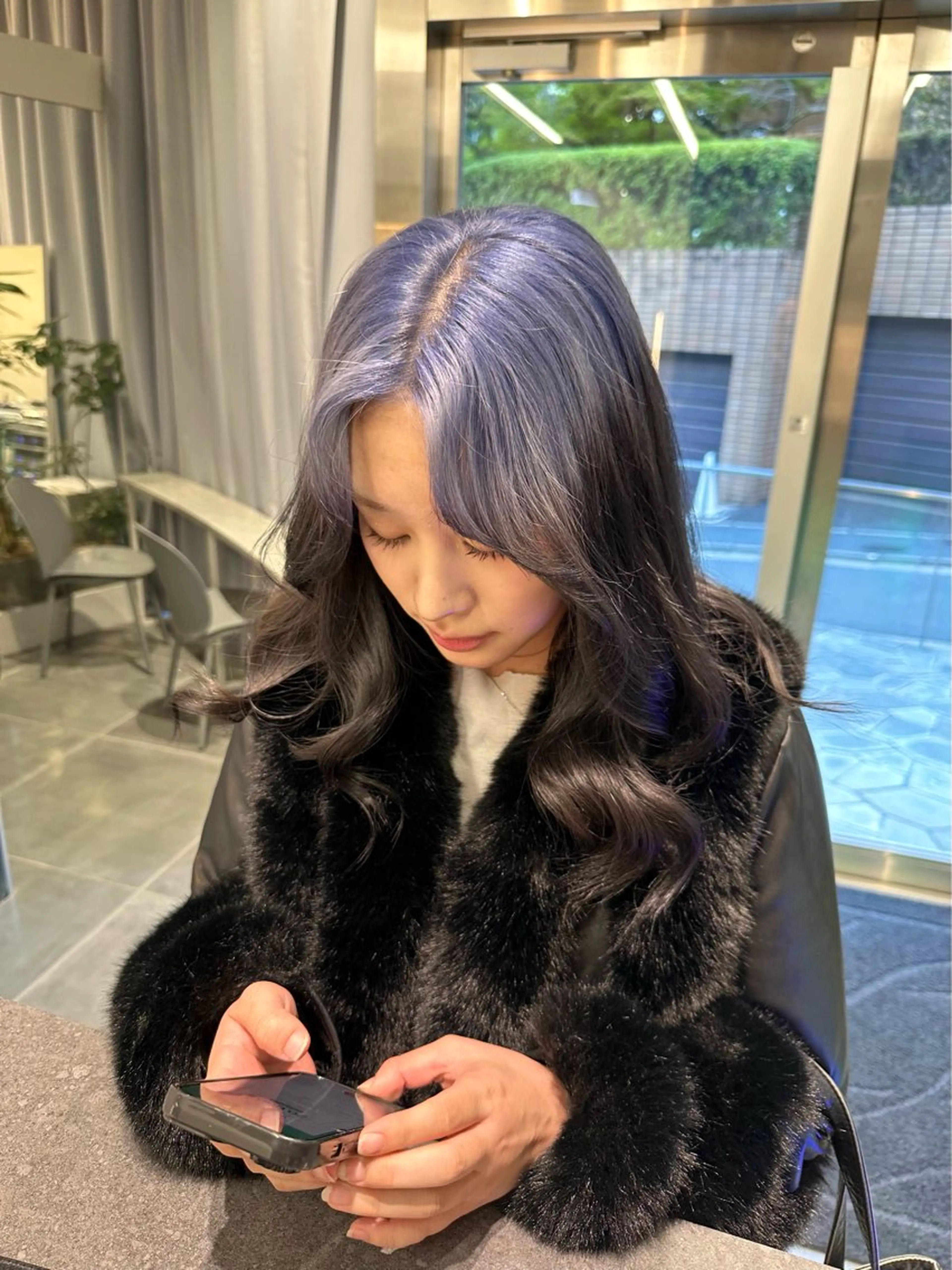 ロング カラー 黒髪 ブルーカラー ヘアカラー トリートメント 💋ハイトーンデザイ ンヘア💋A'nyuのヘアスタイル