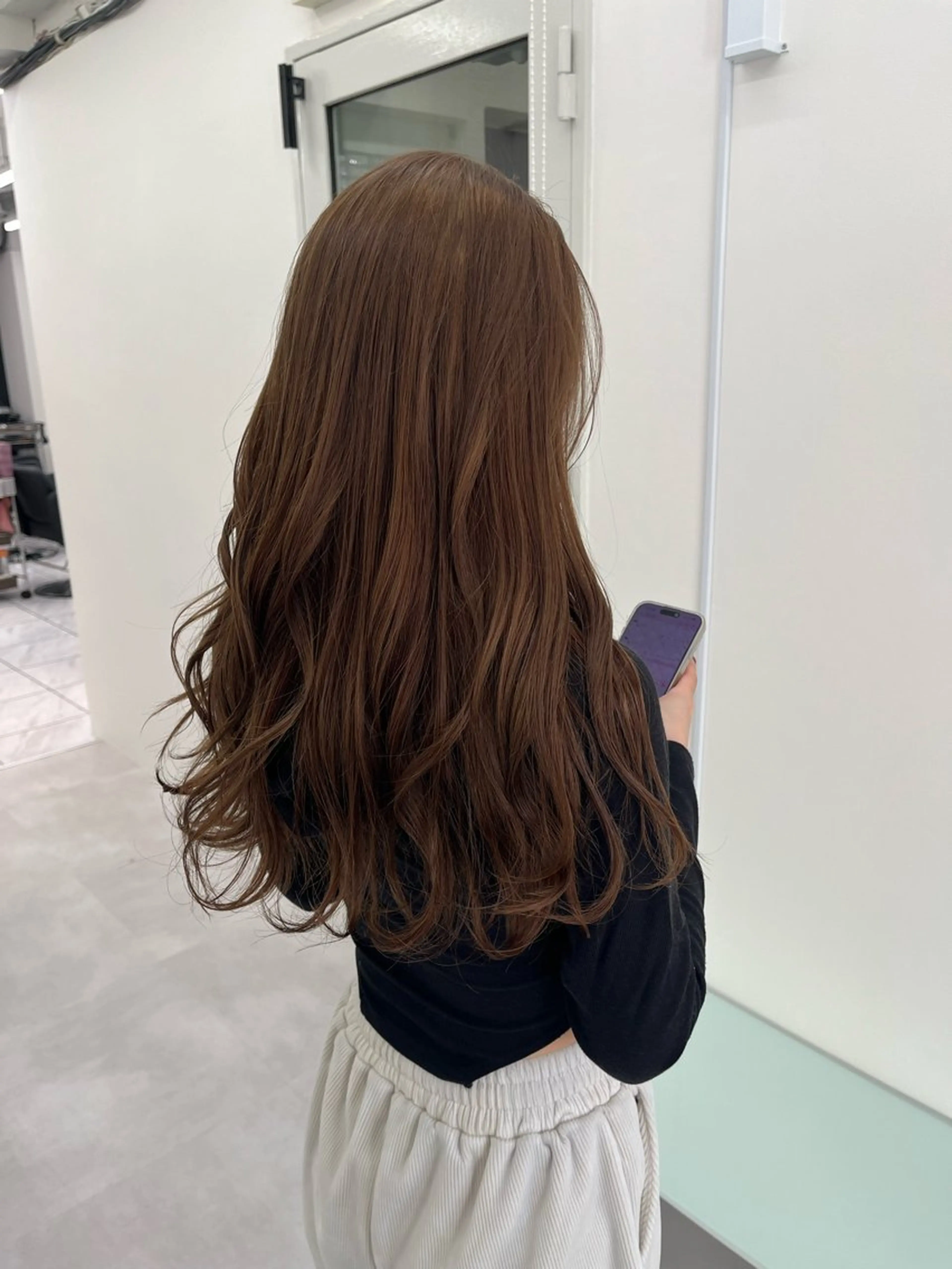 セミロング チョコレートブラウン カット ヘアカラー トリートメント 髪質改善縮毛矯正/暖 色カラー/ウエダカナのヘアスタイル