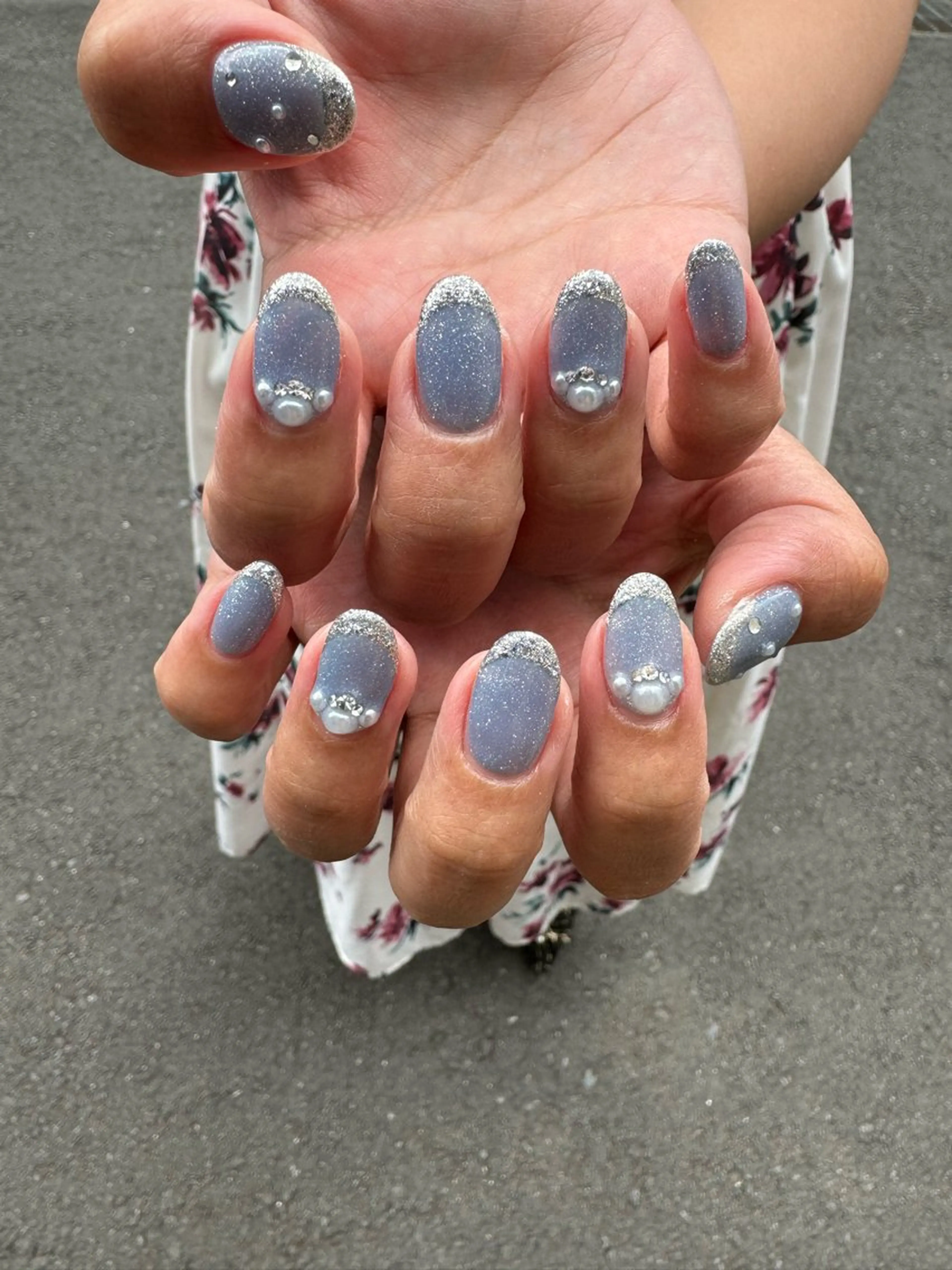 ネイル フレンチネイル ハート ロングネイル マグネットネイル ミラーネイル MH_ Nailのネイルデザイン